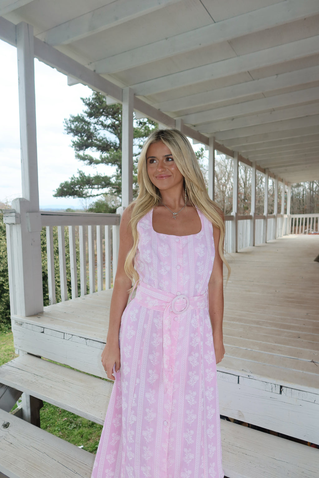 Della Pink Floral Midi Dress