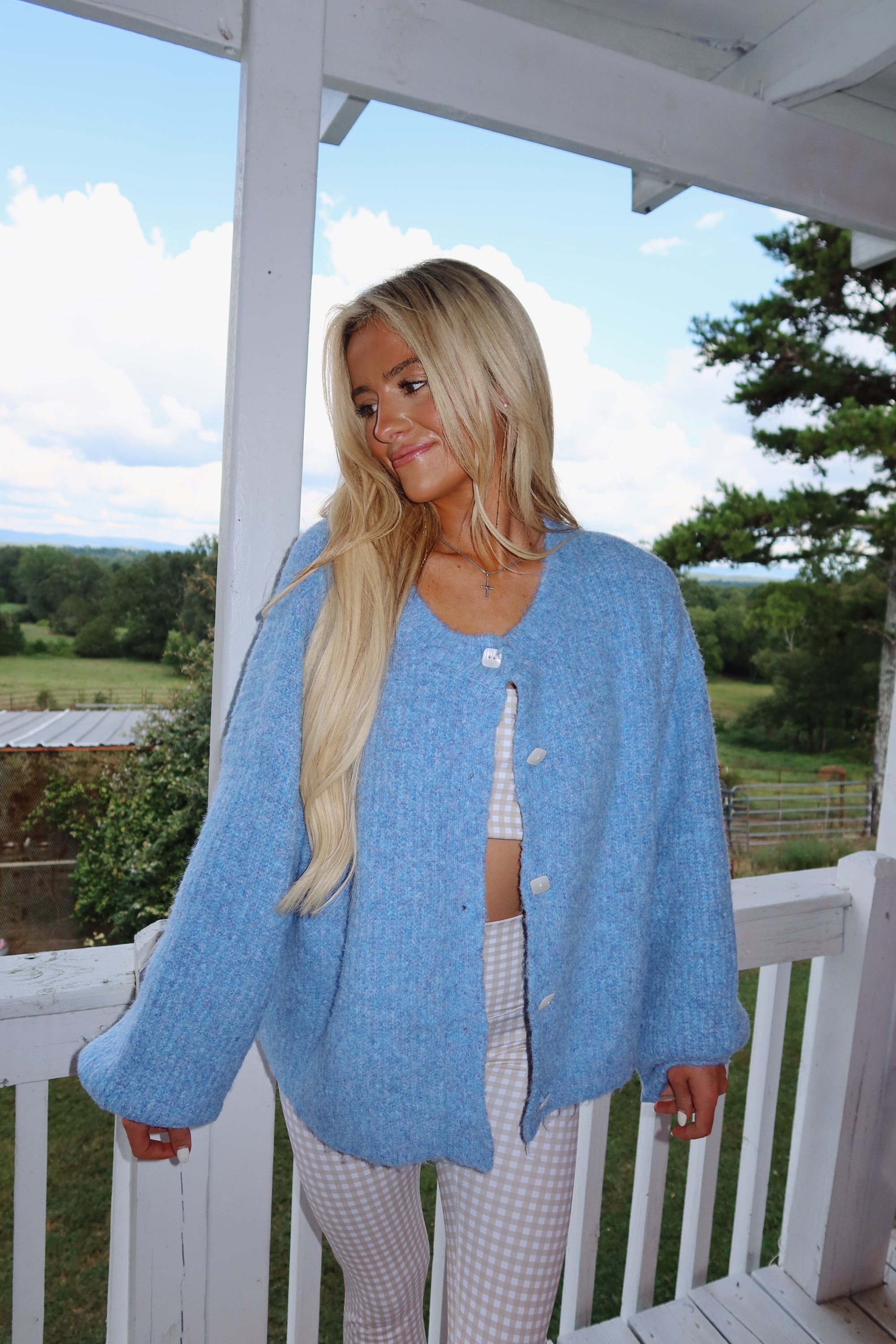 Balloon Sleeve Knit Cardigan (Blue)