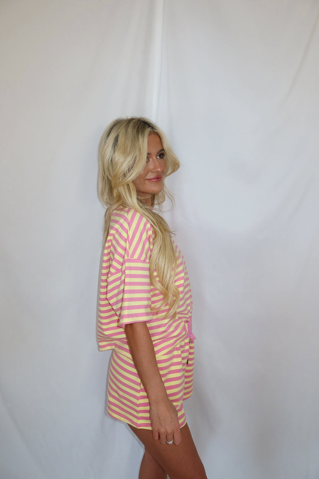 Pink Lemonade Striped Shorts Set