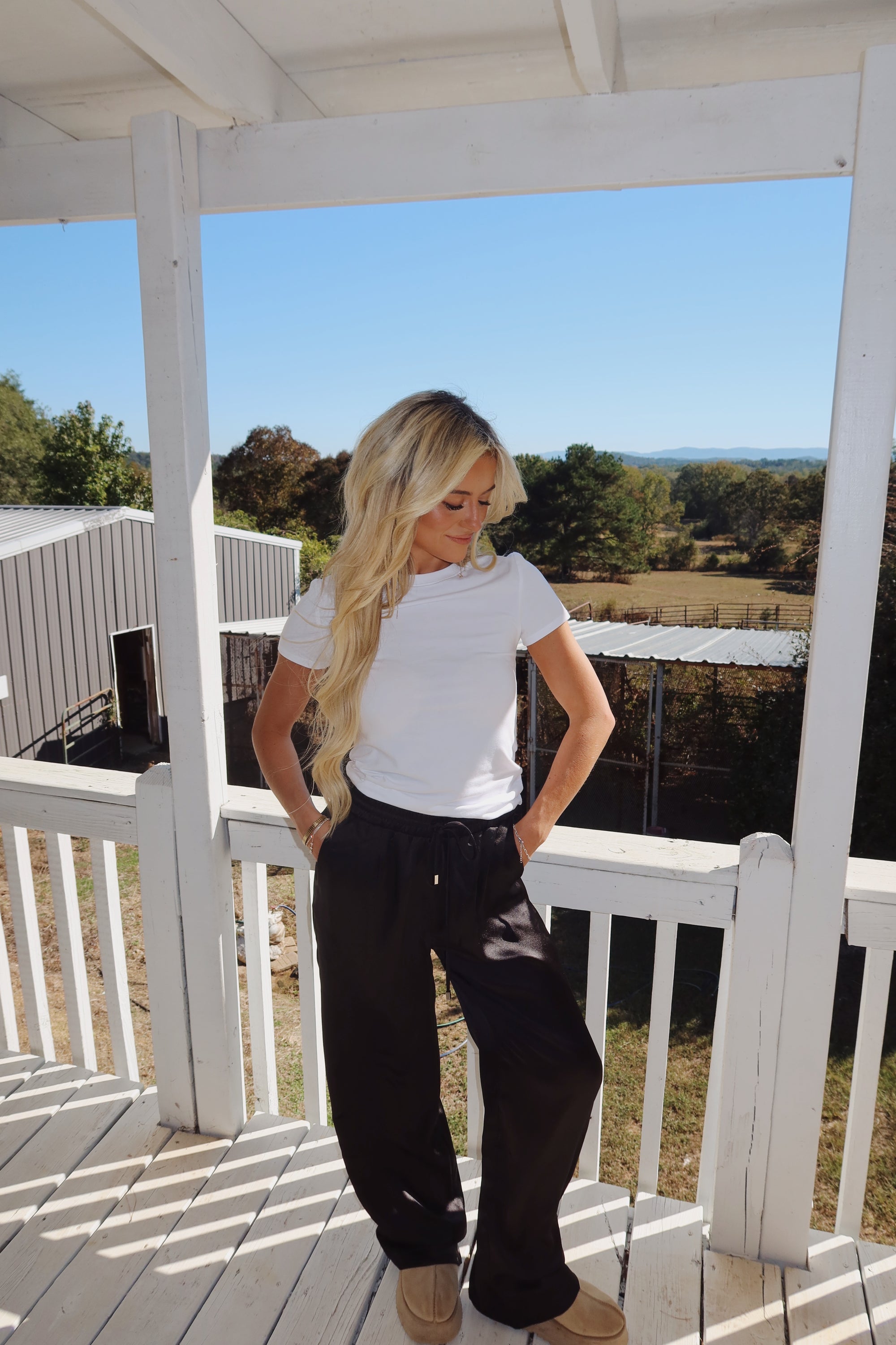 Satin Waist Tie Pants (Black)