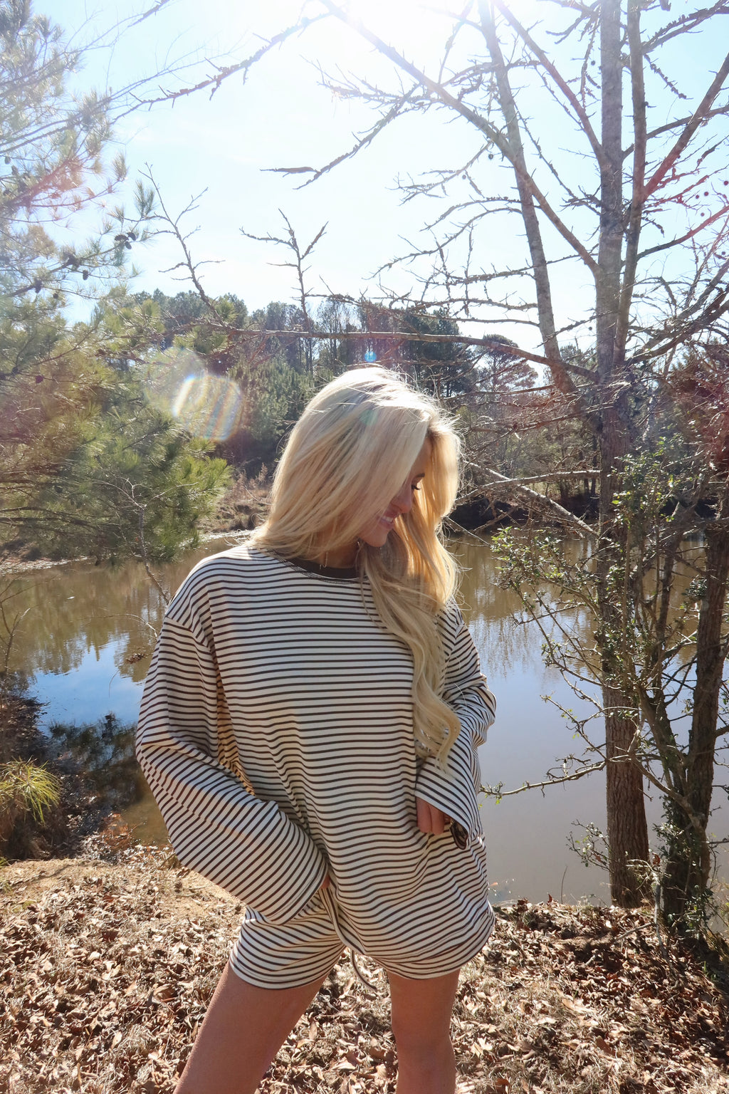 Rosie Striped Shorts Set (Brown)