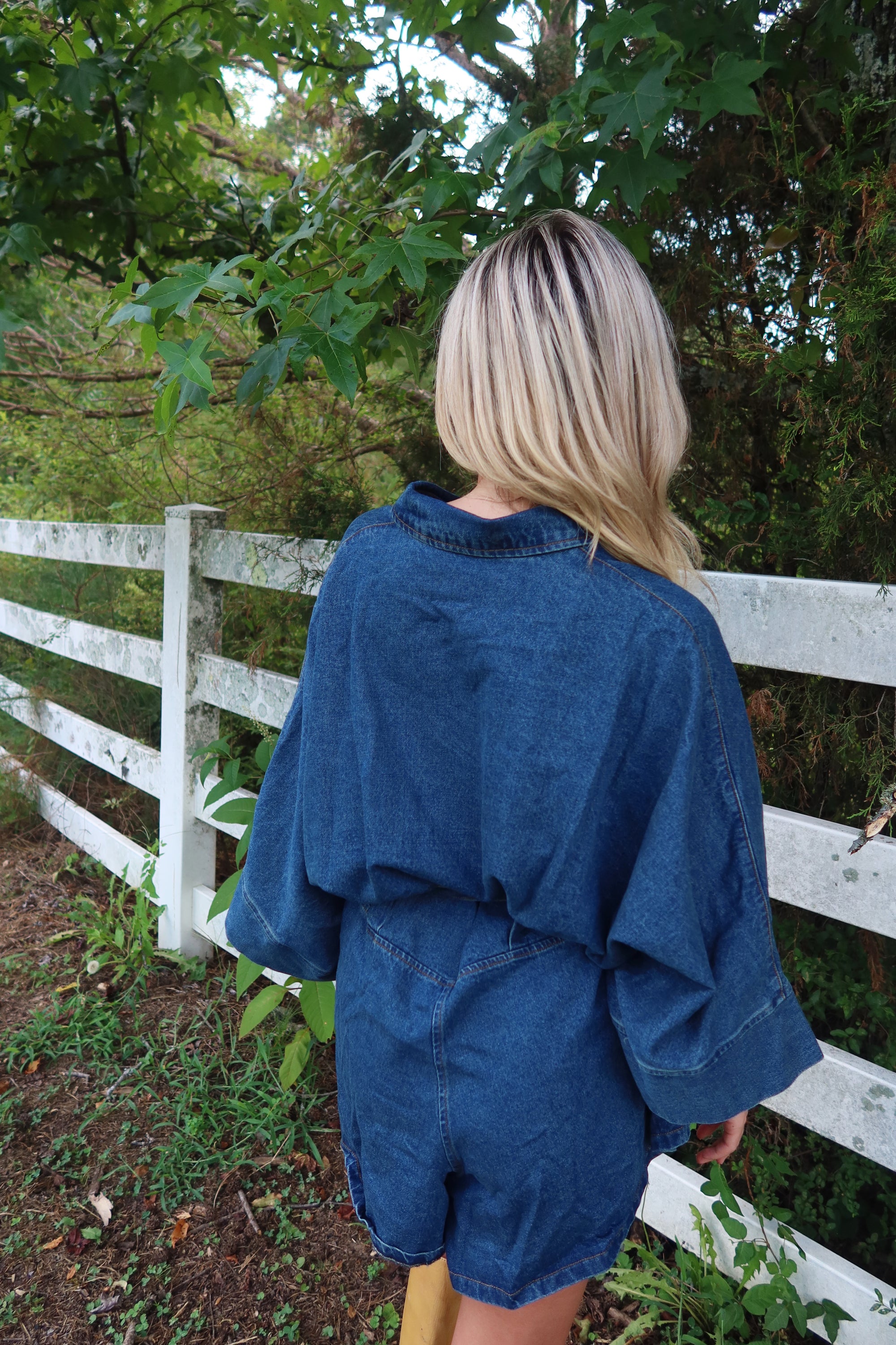 Raya Bell Sleeve Denim Romper