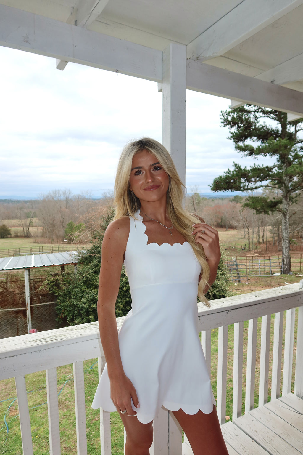 Willow Scalloped Fit and Flare Mini Dress (White)