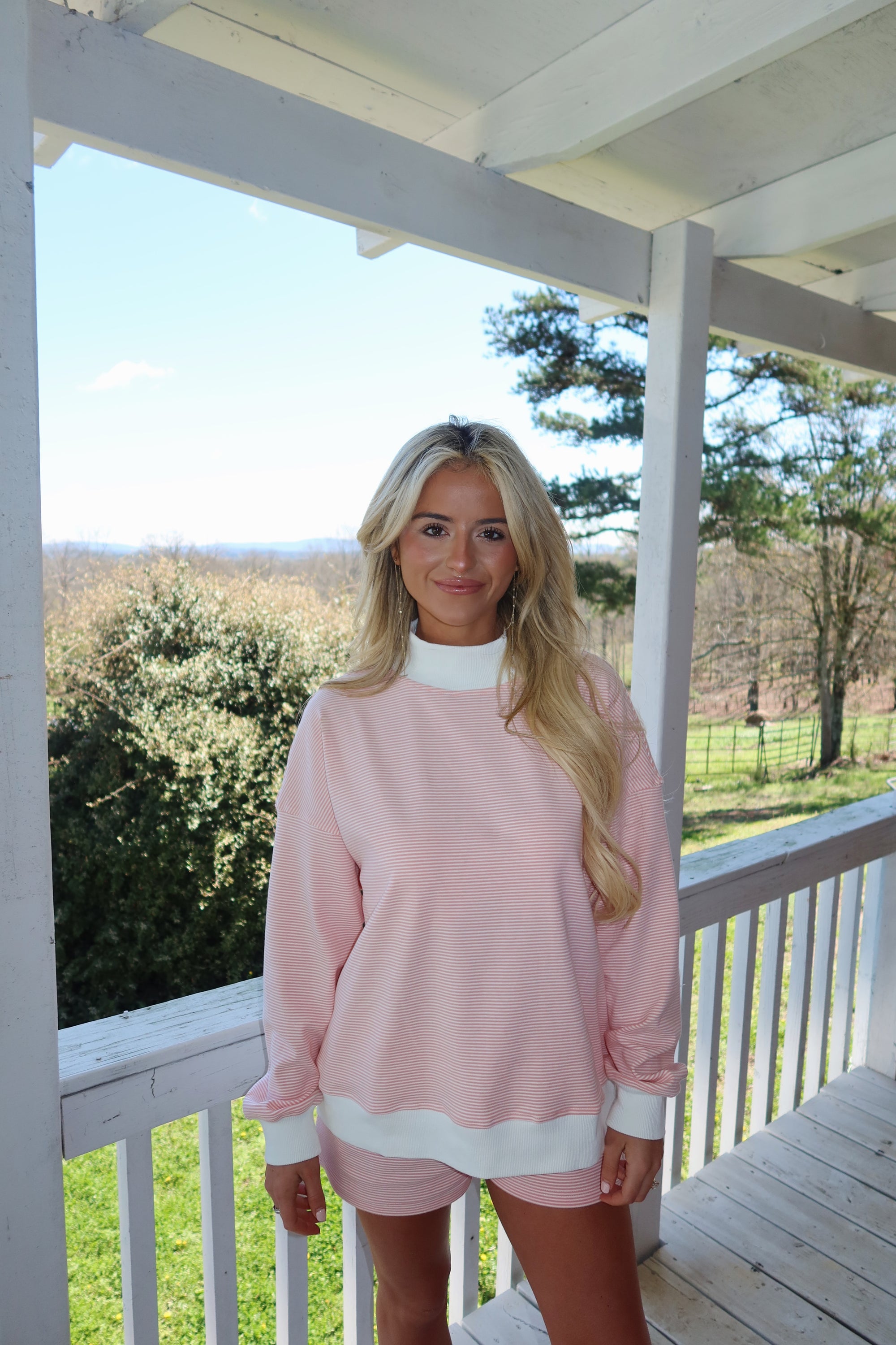 Peach and Cream Striped Mock Neck Set