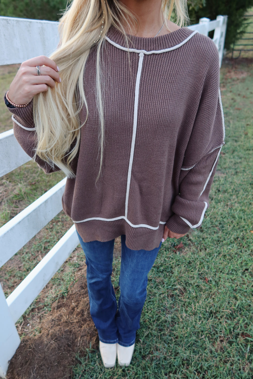 Chestnut Exposed Seam Sweater