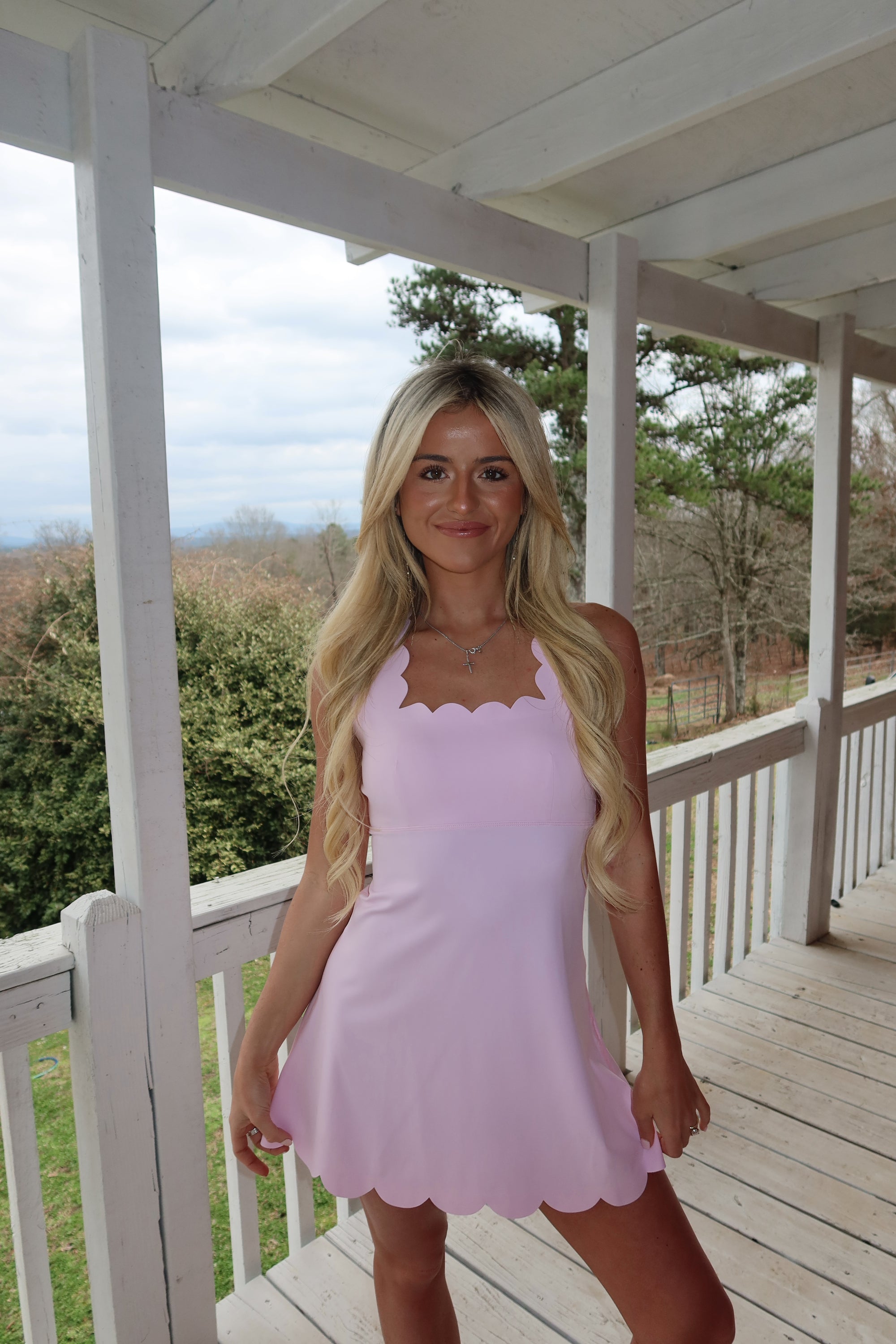 Willow Scalloped fit and flare mini dress (Pink)