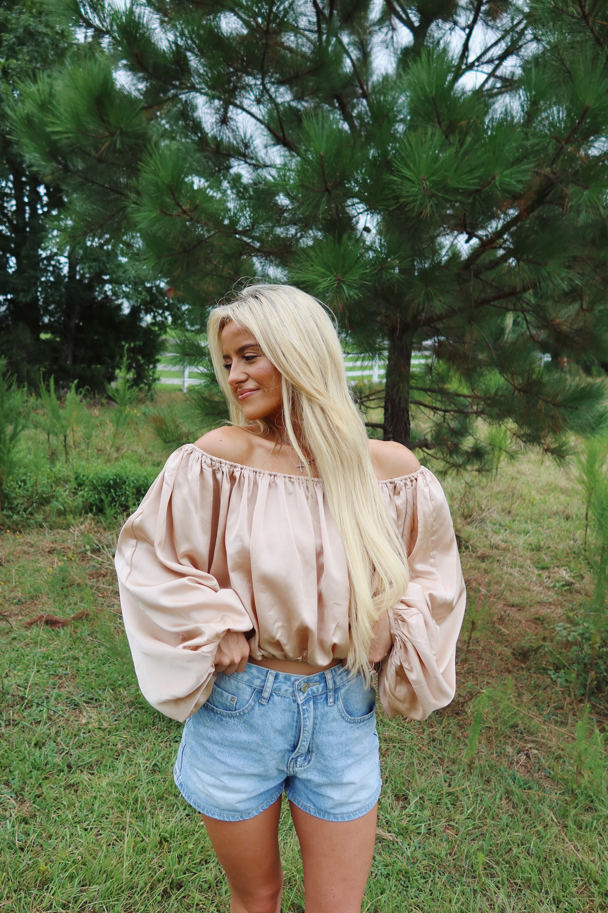 Off the Shoulder Blouse- Taupe