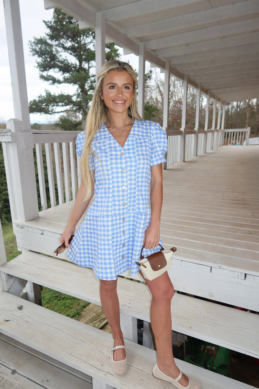 Serena Gingham Puff Sleeves Dress