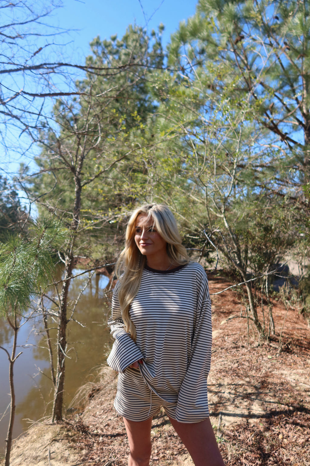 Rosie Striped Shorts Set (Brown)