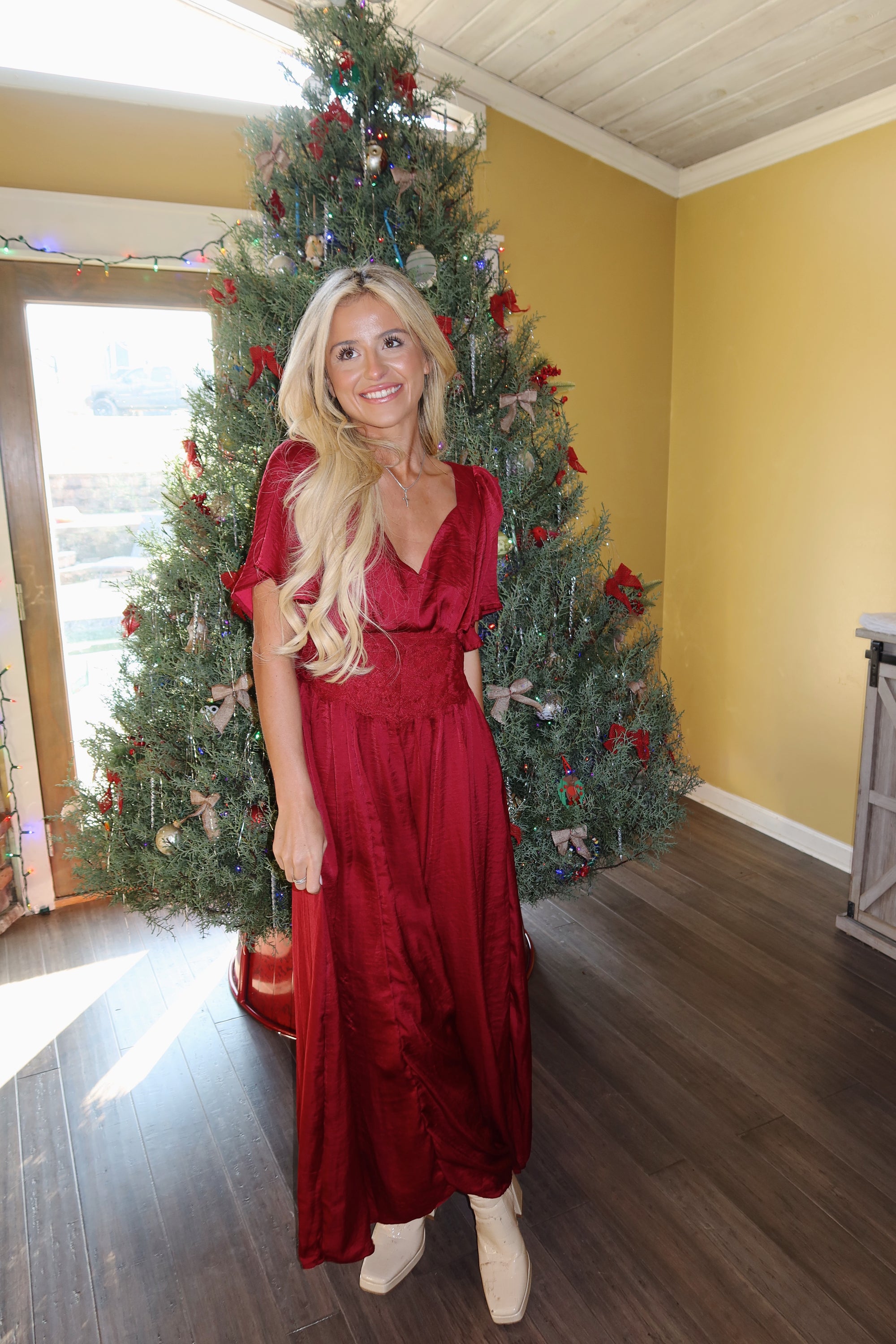 Cranberry Lace Maxi Dress