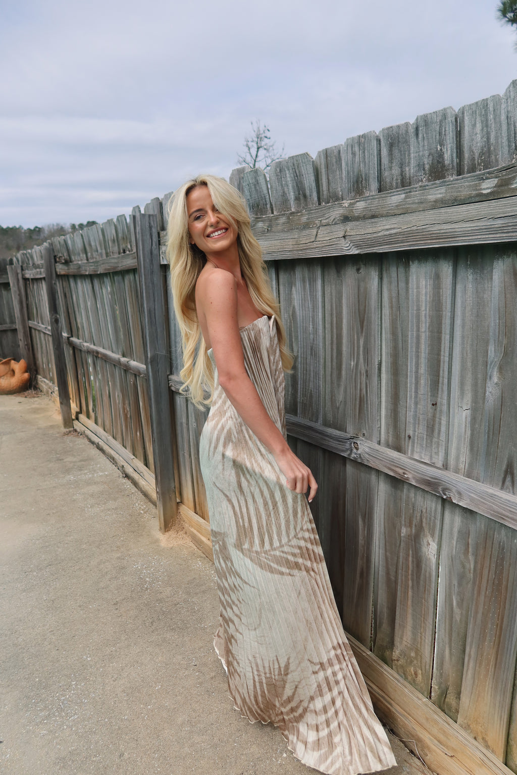 Sand Drift Pleated Maxi Column Dress