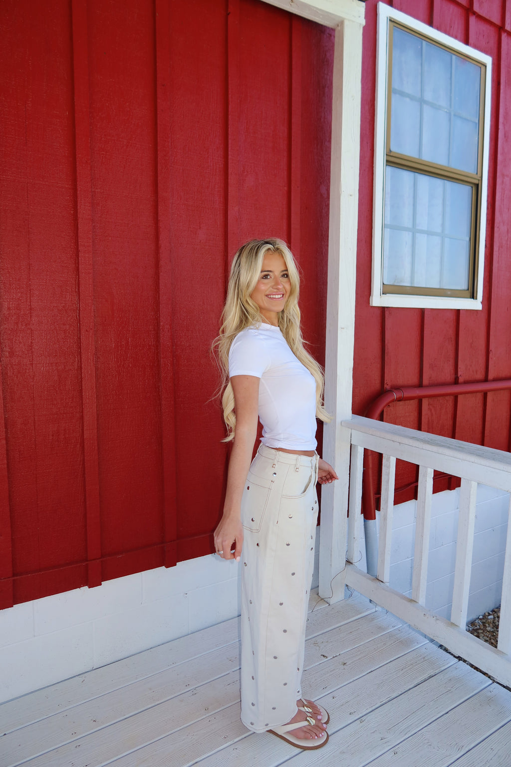Sloan Studded Barrel Jeans (Cream)