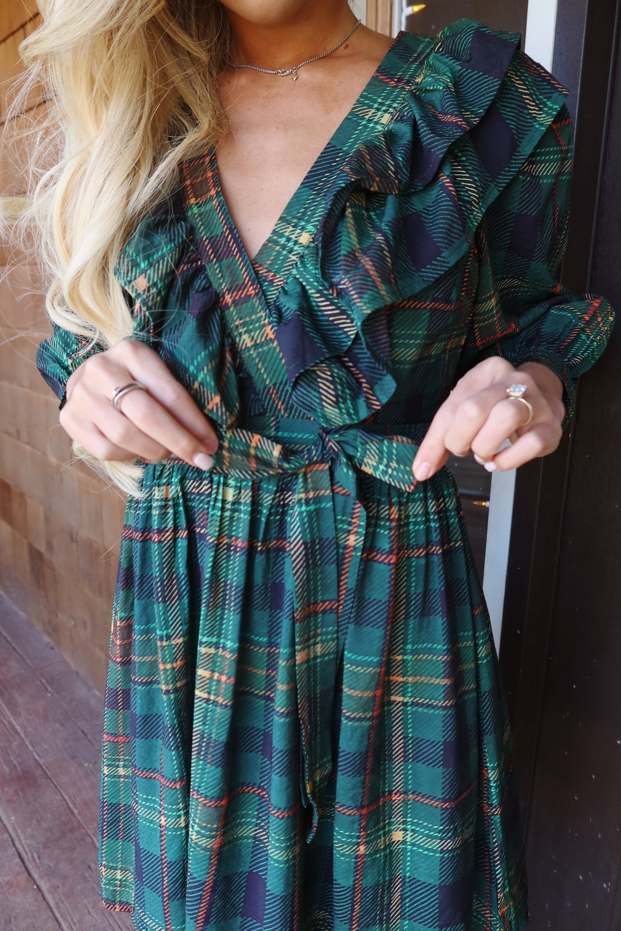 Evergreen Plaid Wrap Dress