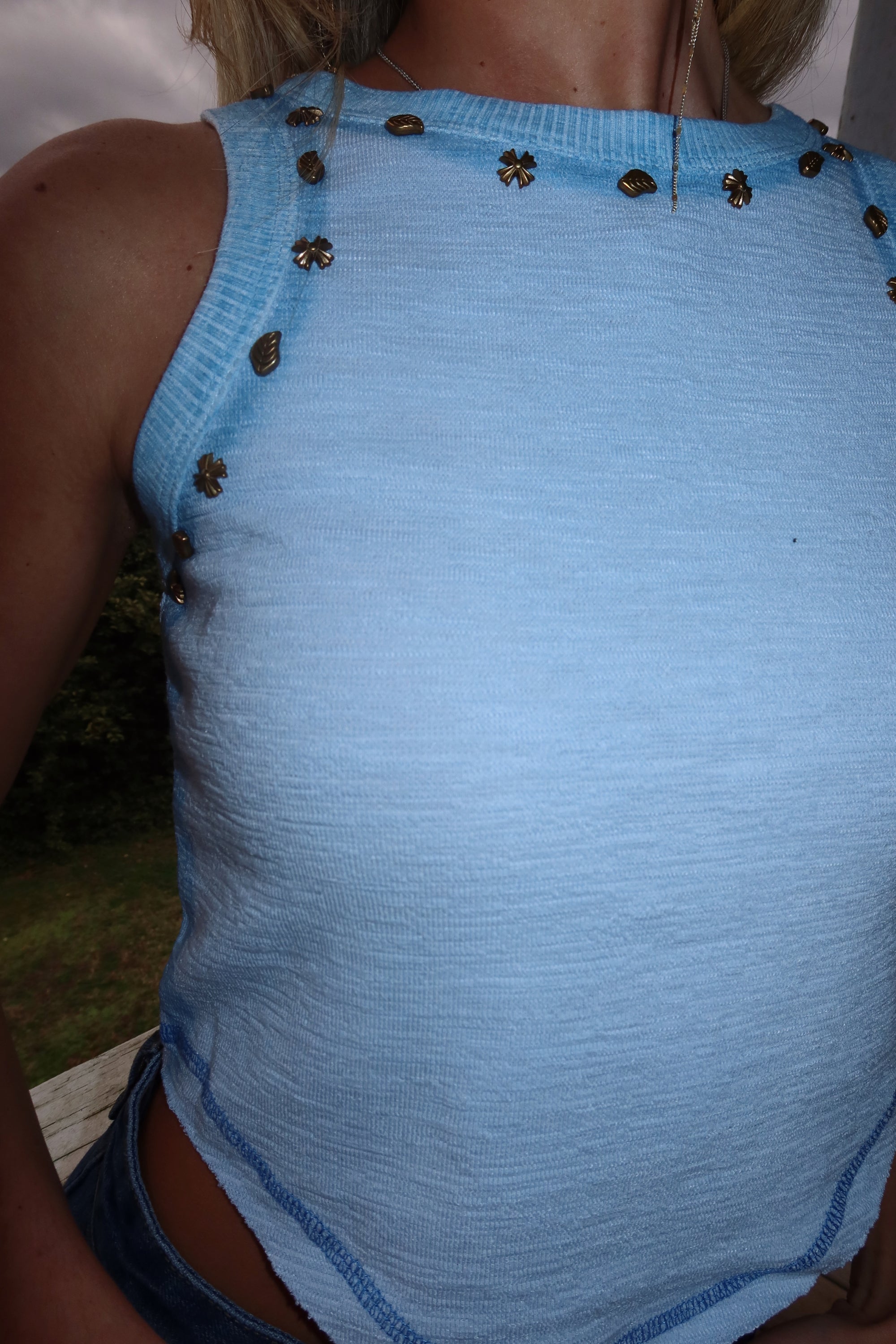 Audrey Sleeveless Knit Top-Powder Blue