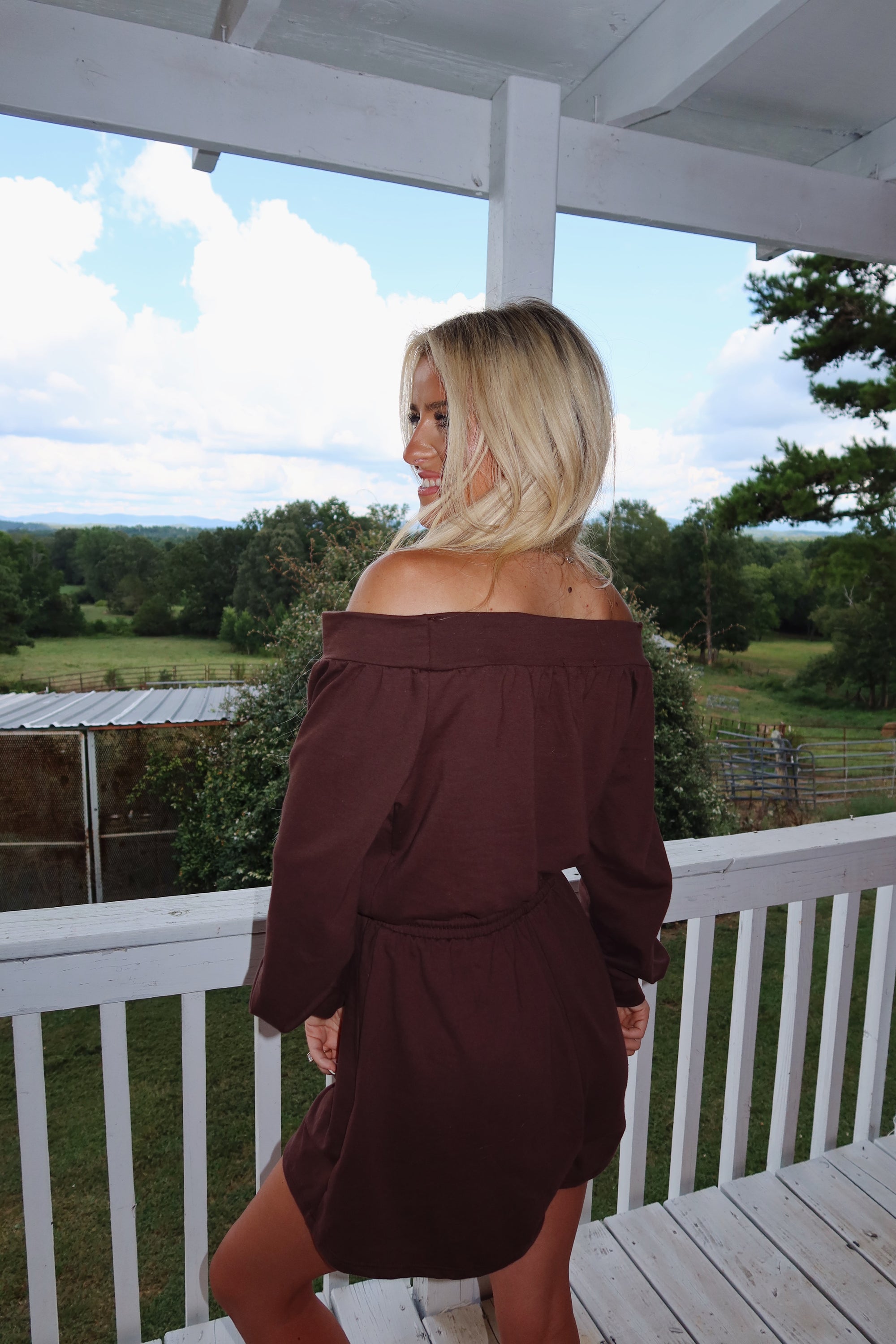 Sarah Off Shoulder Romper (Brown)