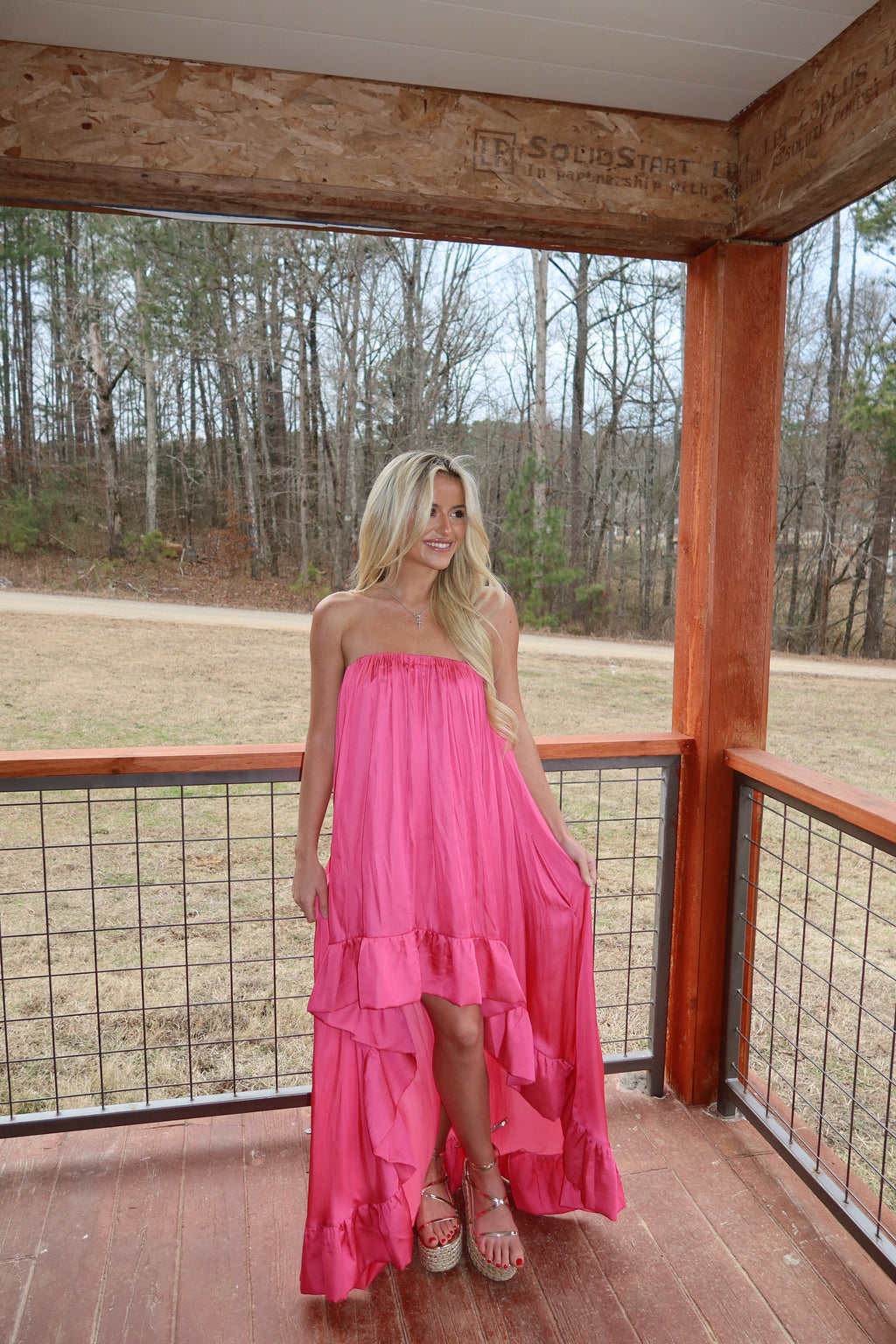 Paloma High Low Satin Dress (Fuchsia)