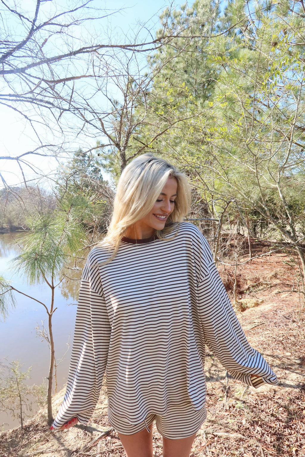 Rosie Striped Shorts Set (Brown)