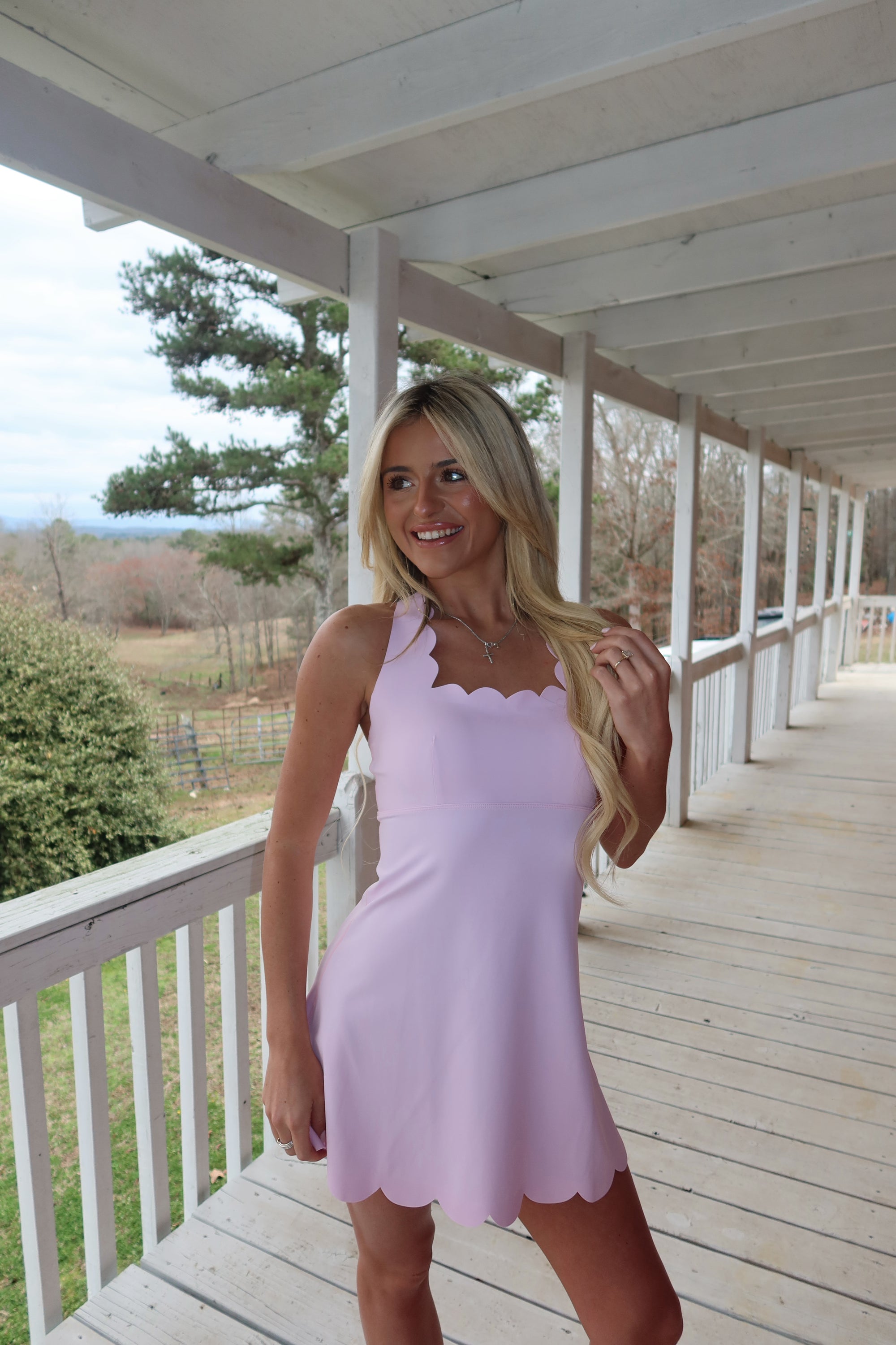 Willow Scalloped fit and flare mini dress (Pink)