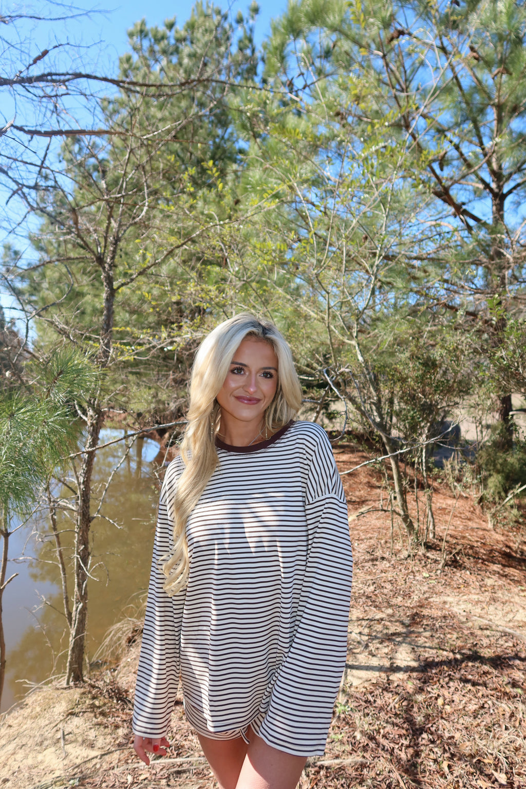 Rosie Striped Shorts Set (Brown)