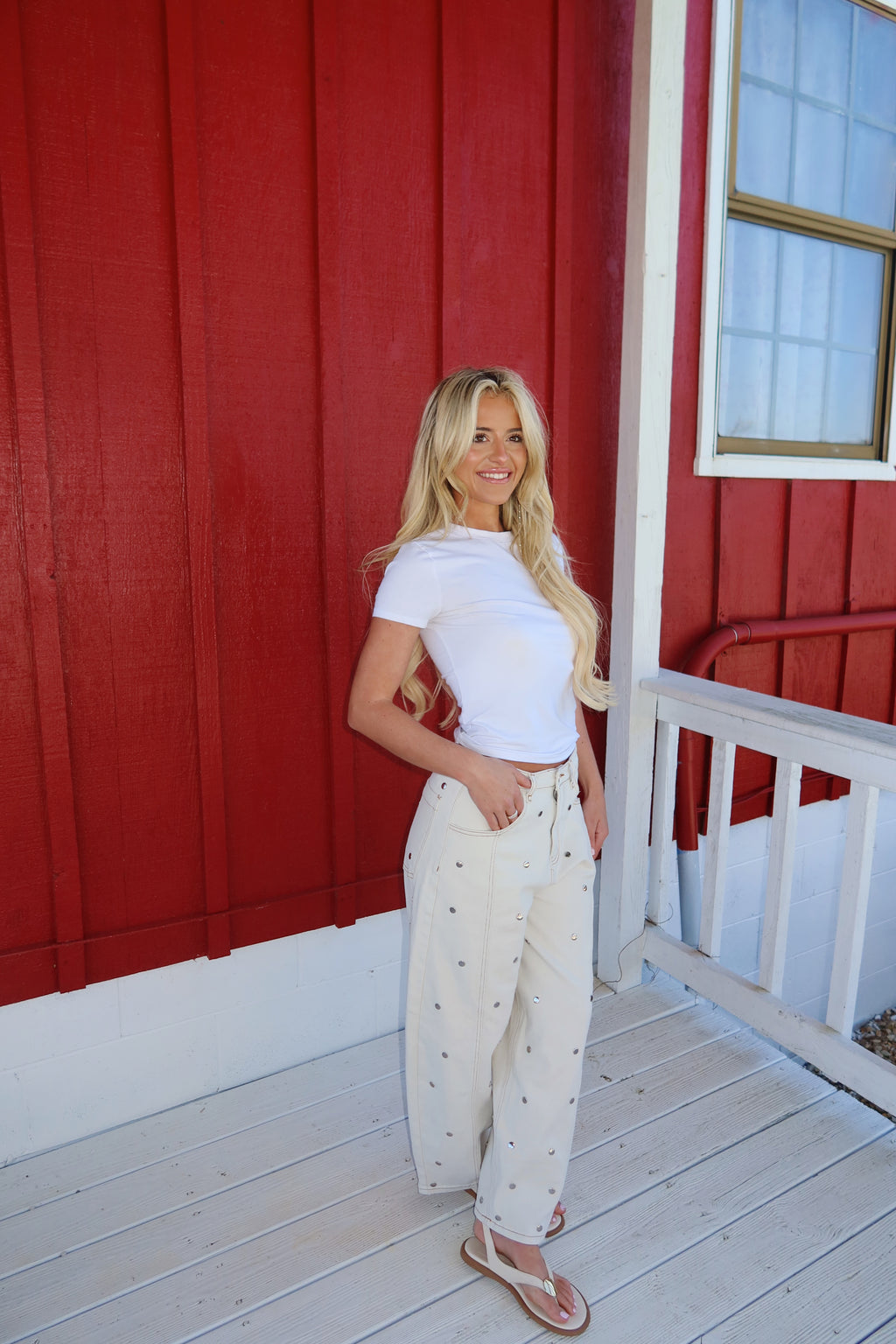 Sloan Studded Barrel Jeans (Cream)