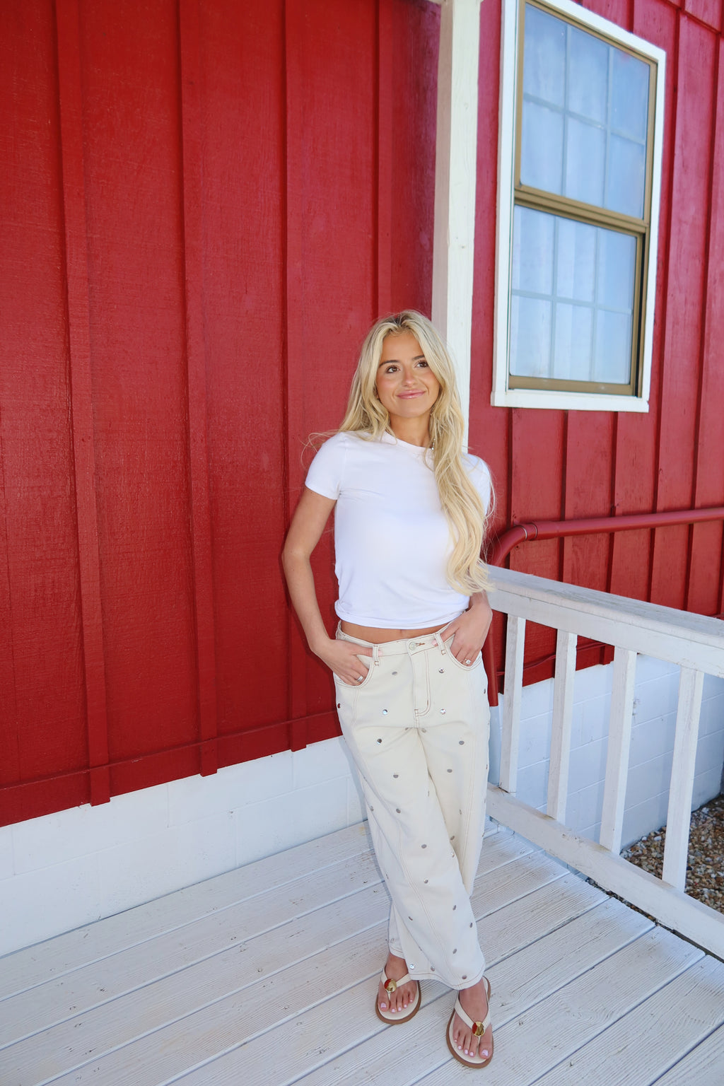 Sloan Studded Barrel Jeans (Cream)