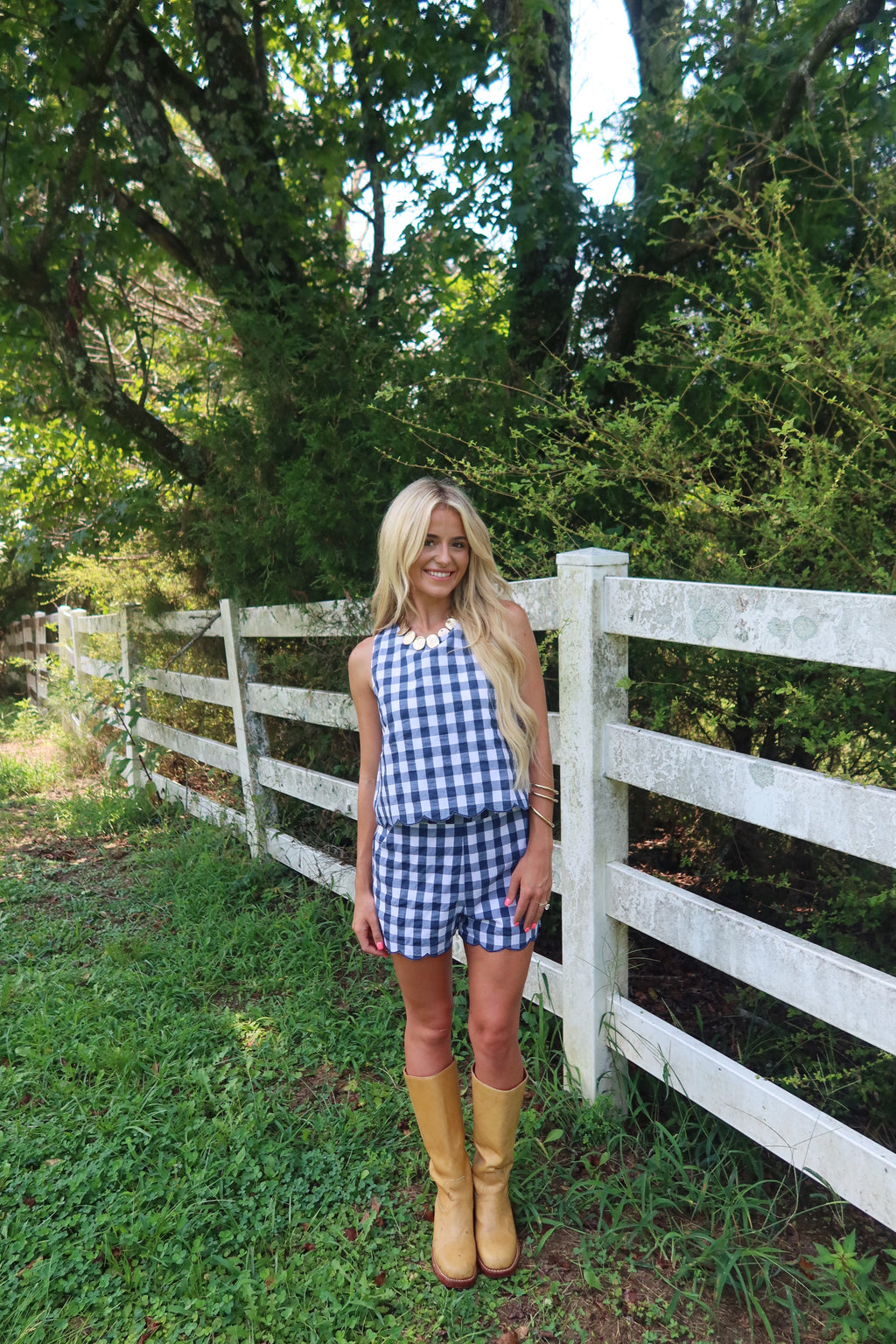 Autumn Patch Gingham Set (Navy)
