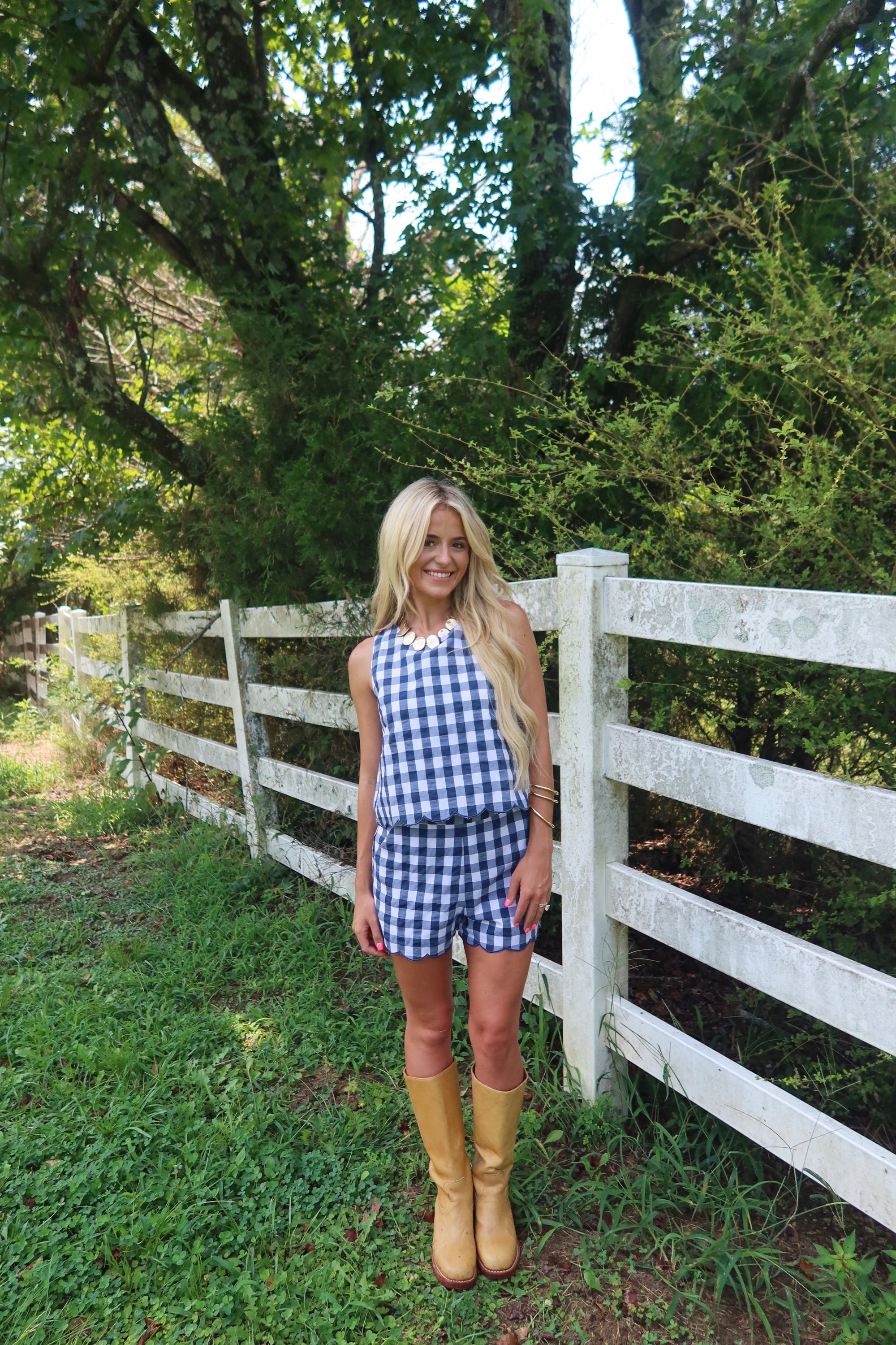 Autumn Patch Gingham Set (Navy)