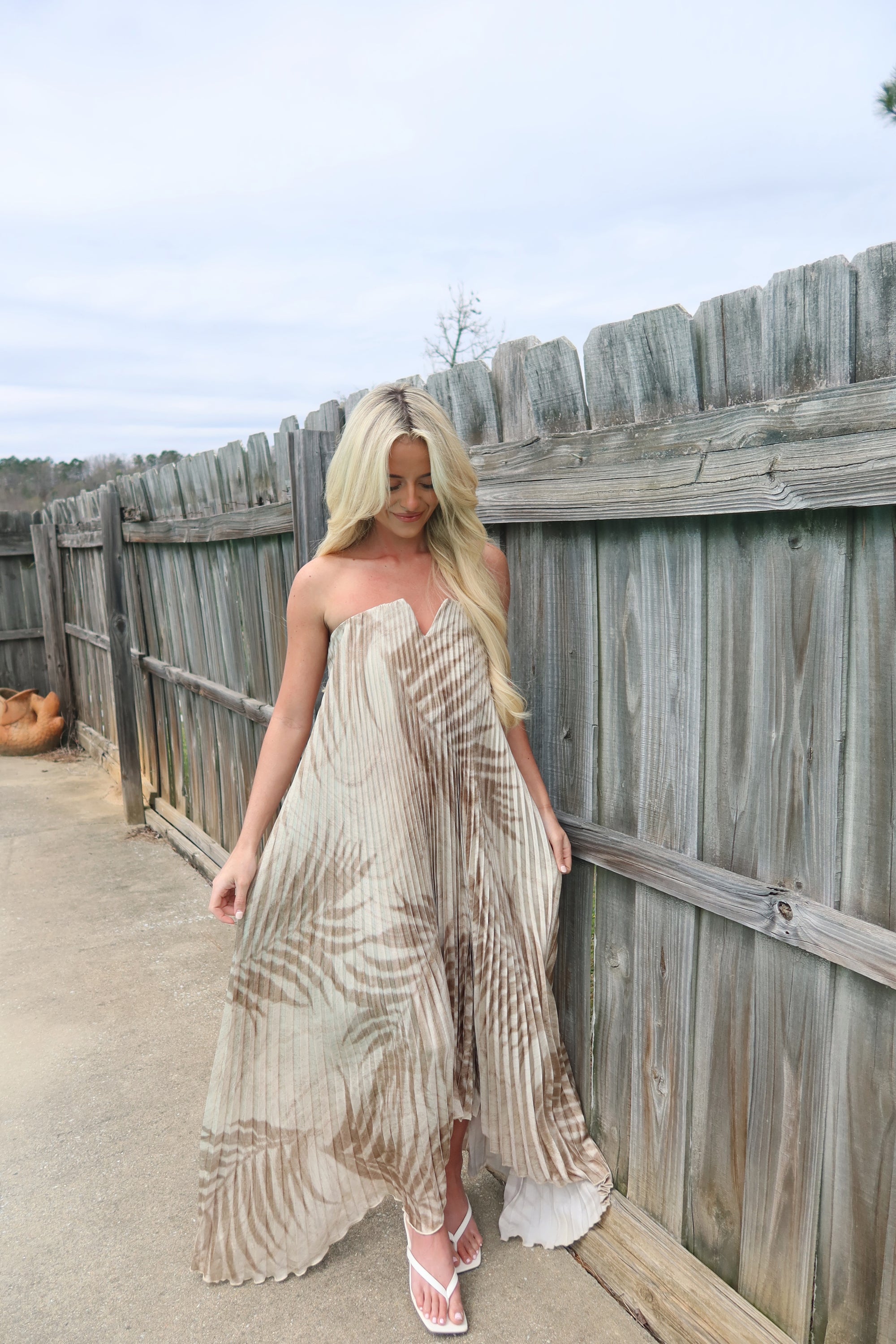 Sand Drift Pleated Maxi Column Dress