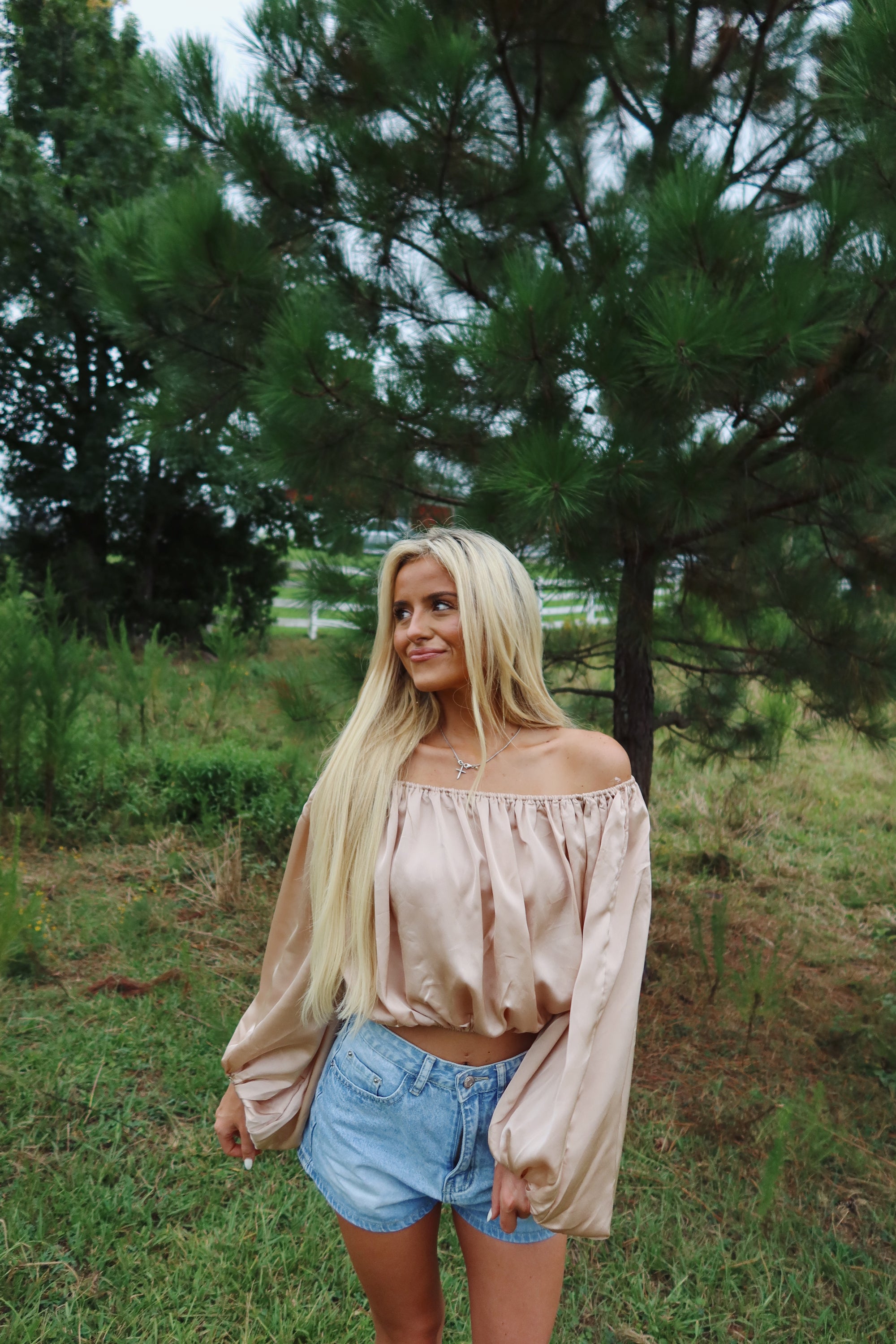 Off the Shoulder Blouse- Taupe