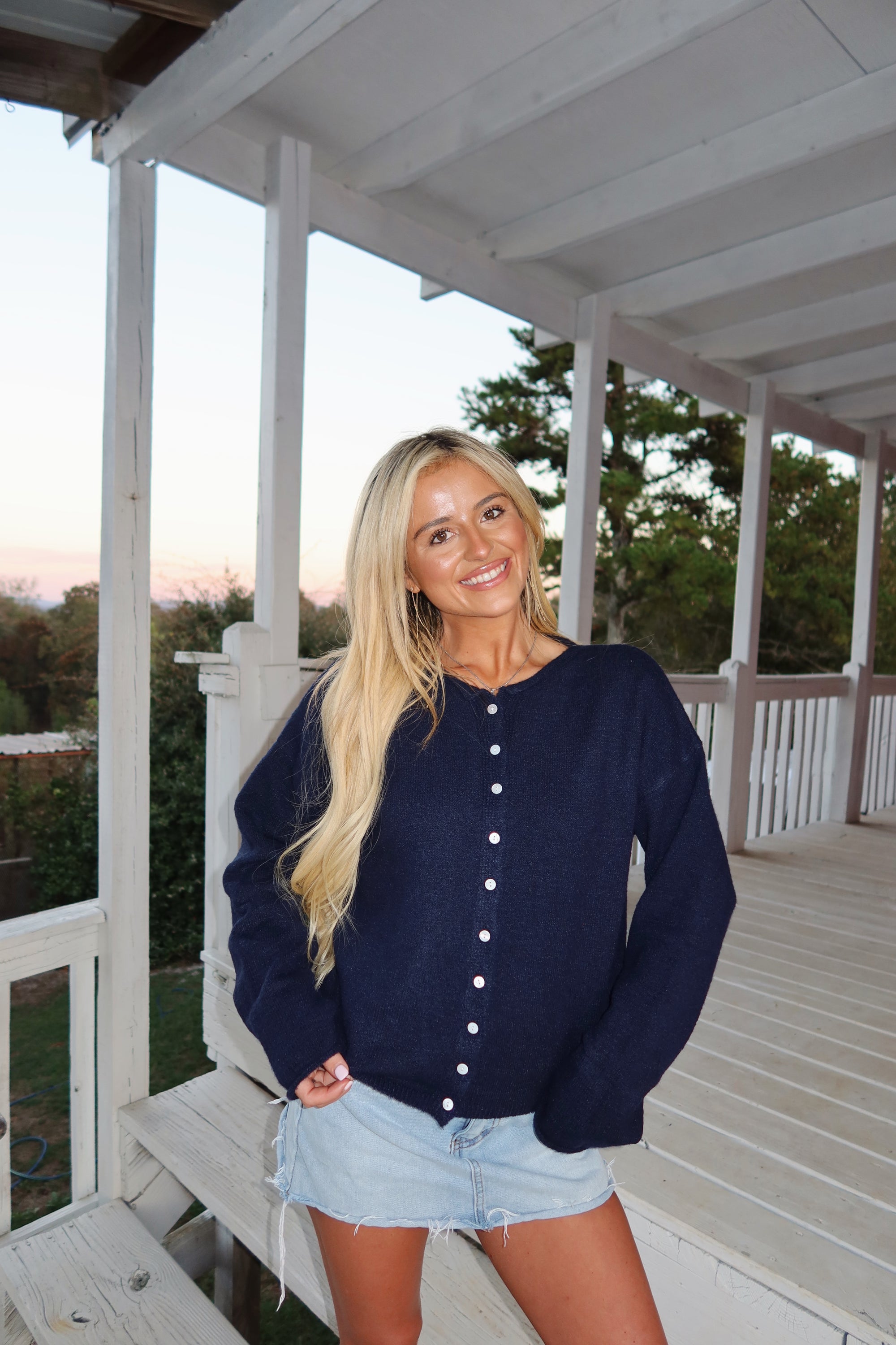 Essentials Button Down Cardigan- Navy