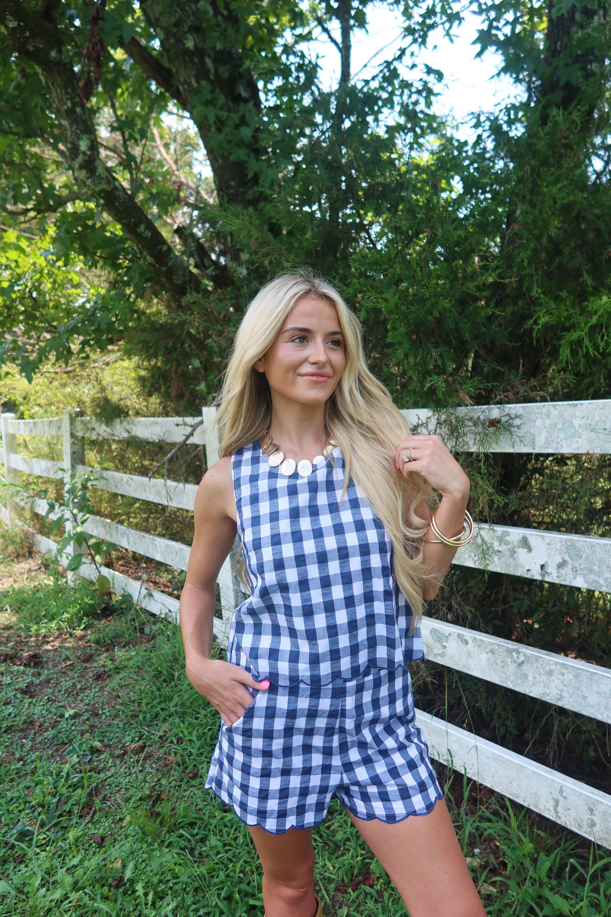 Autumn Patch Gingham Set (Navy)