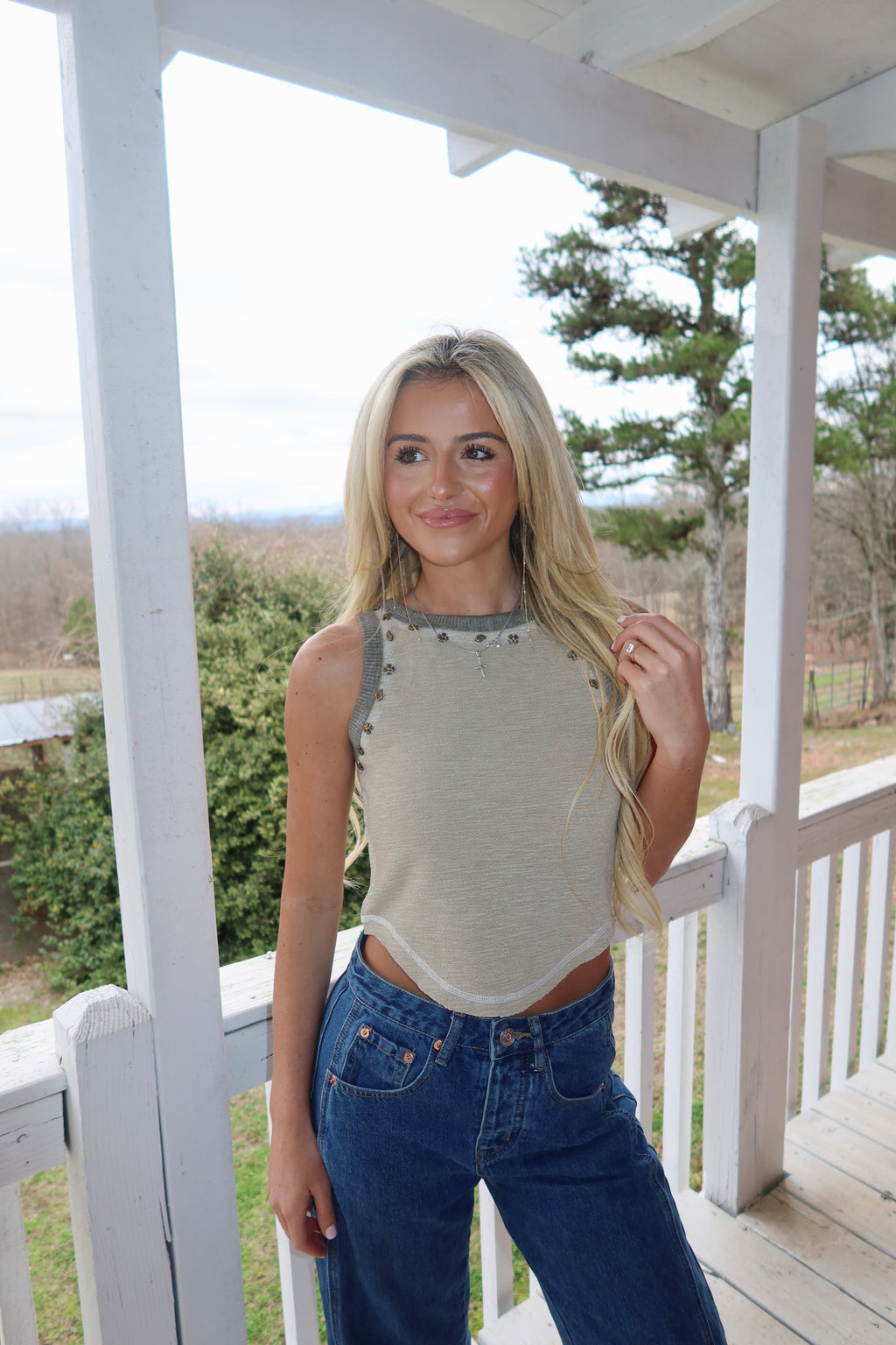 Audrey Sleeveless Knit Top-Olive