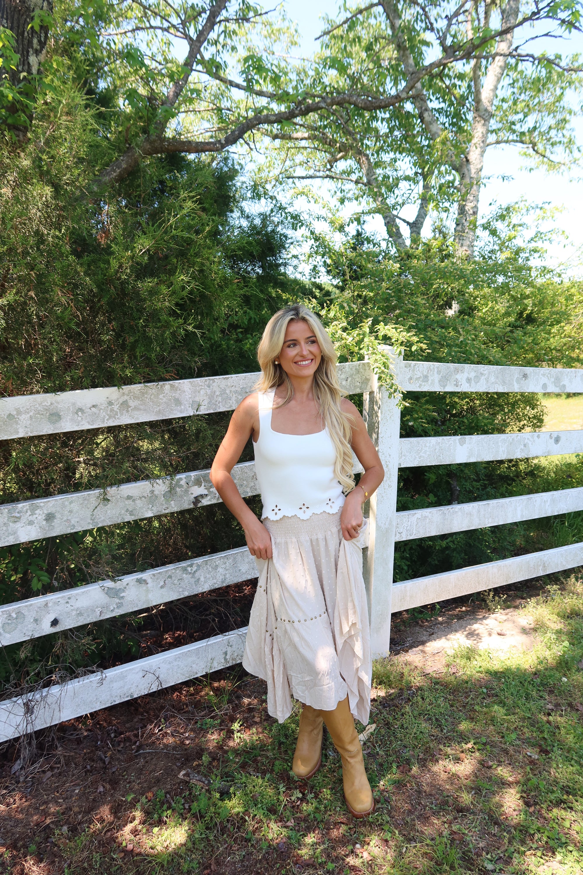 Grommet Hanky Hem Maxi Skirt