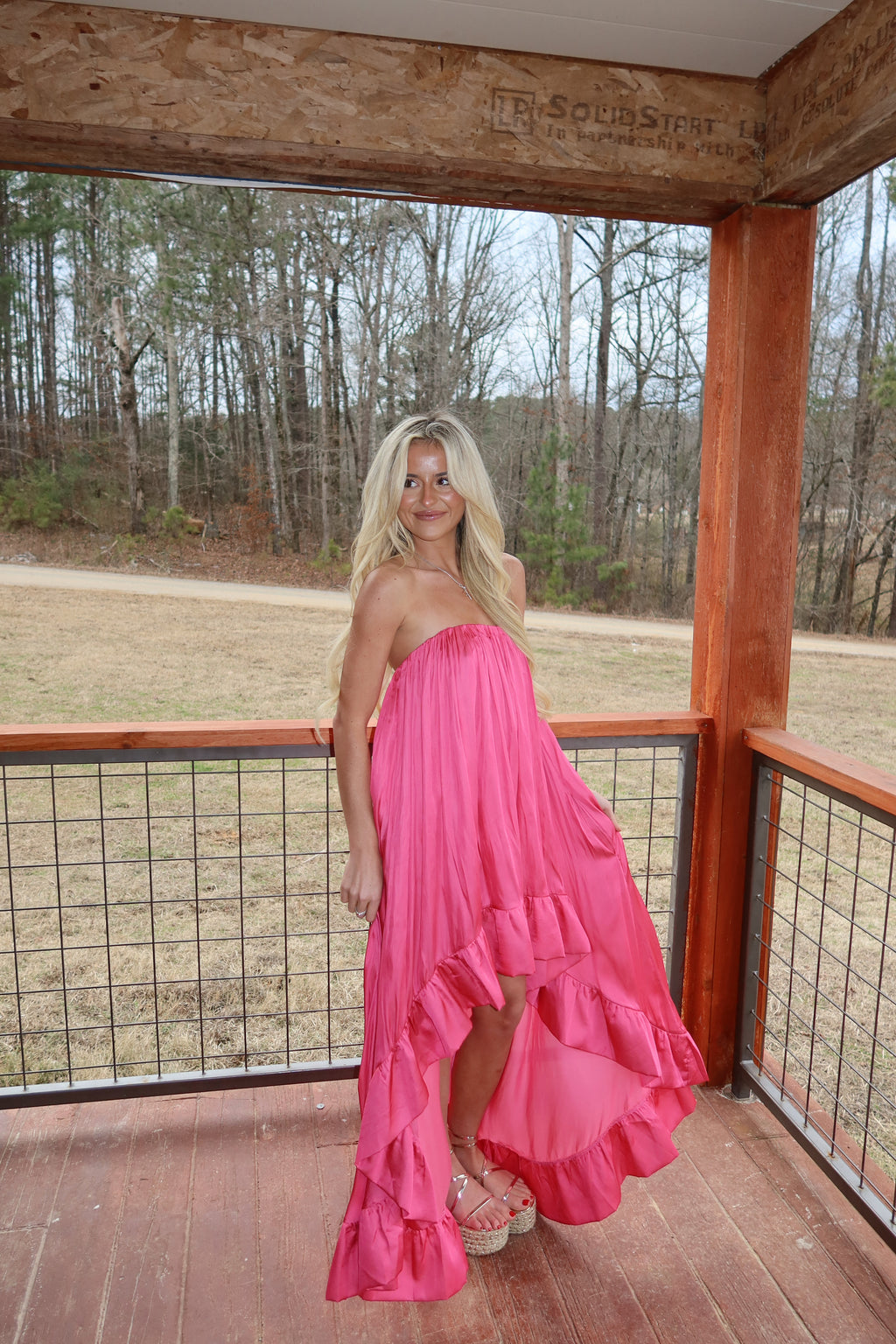 Paloma High Low Satin Dress (Fuchsia)