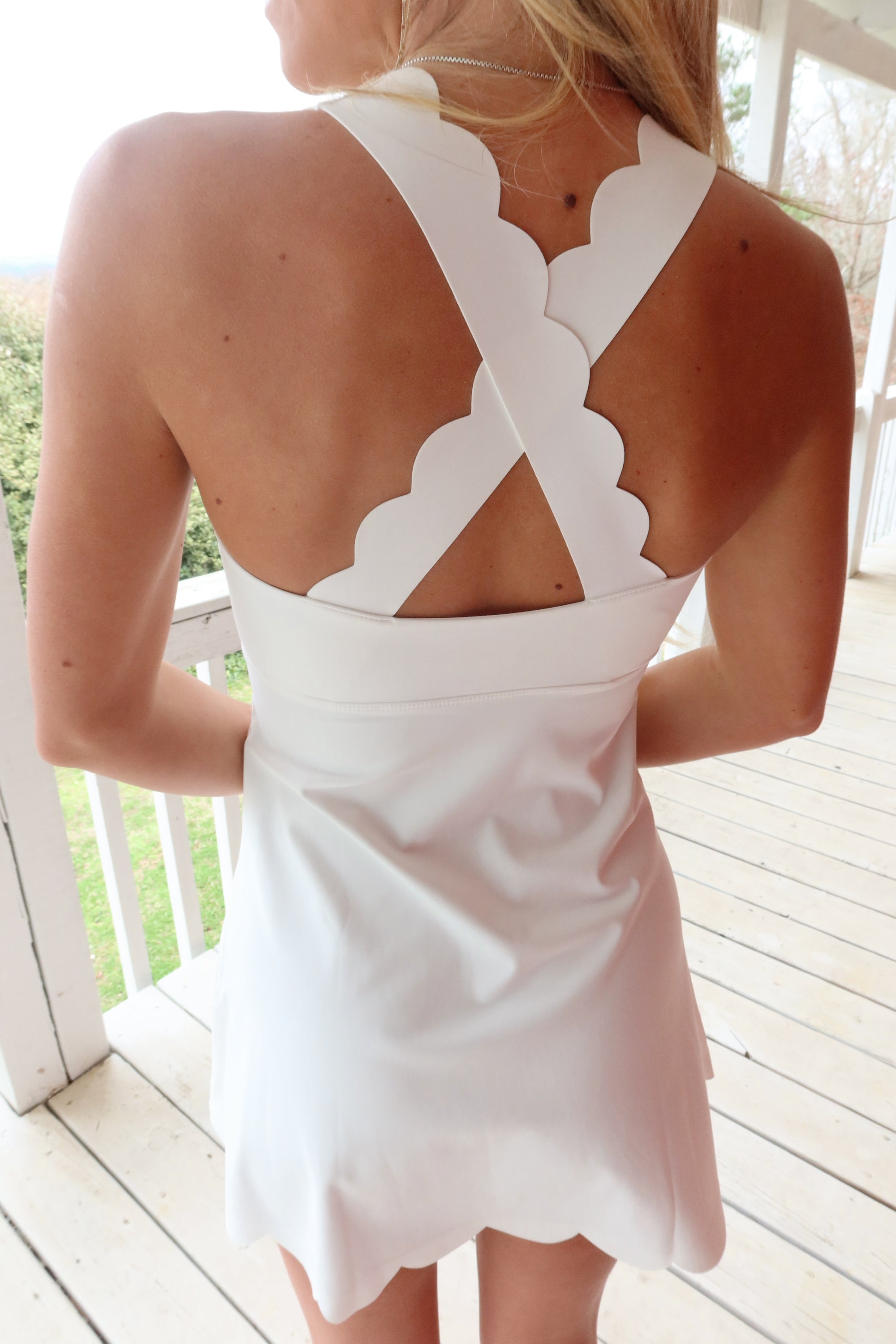 Willow Scalloped Fit and Flare Mini Dress (White)