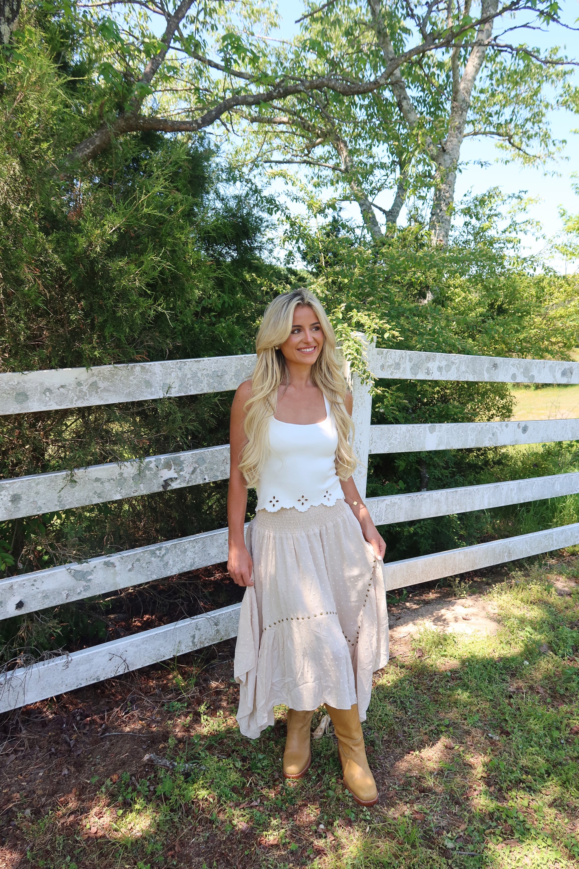 Grommet Hanky Hem Maxi Skirt