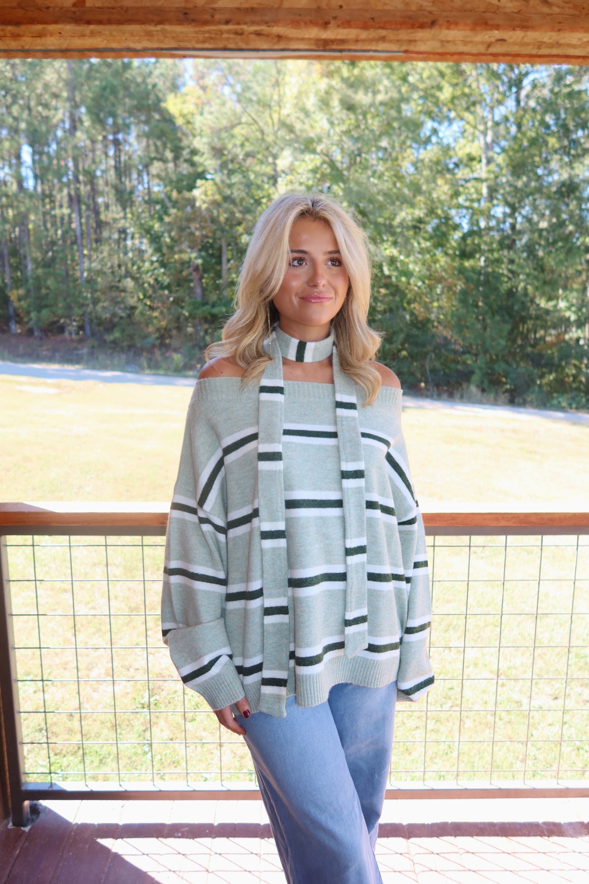Brooke Striped Sweater with Scarf