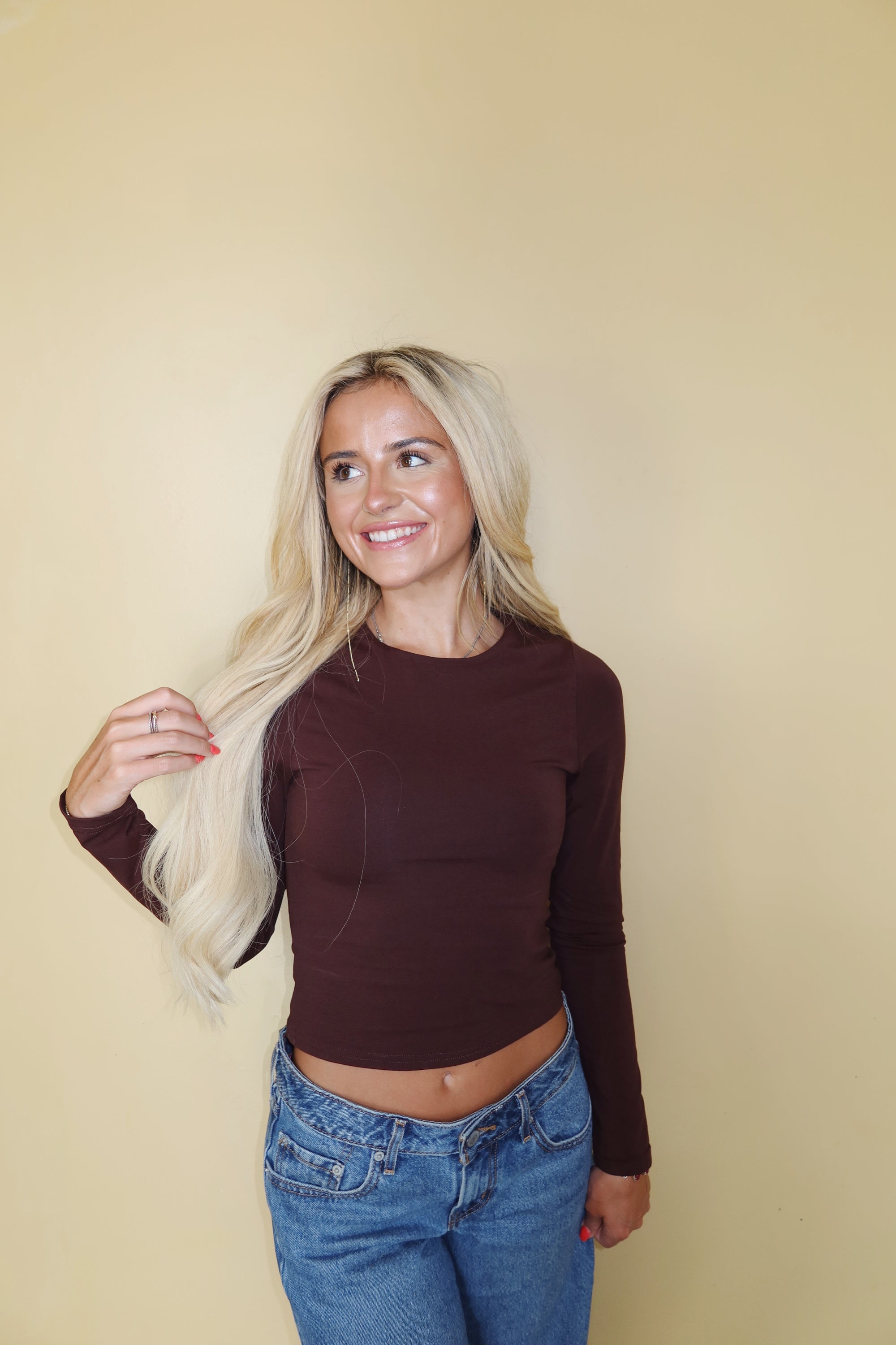 Long Sleeve Solid Top (Brown)