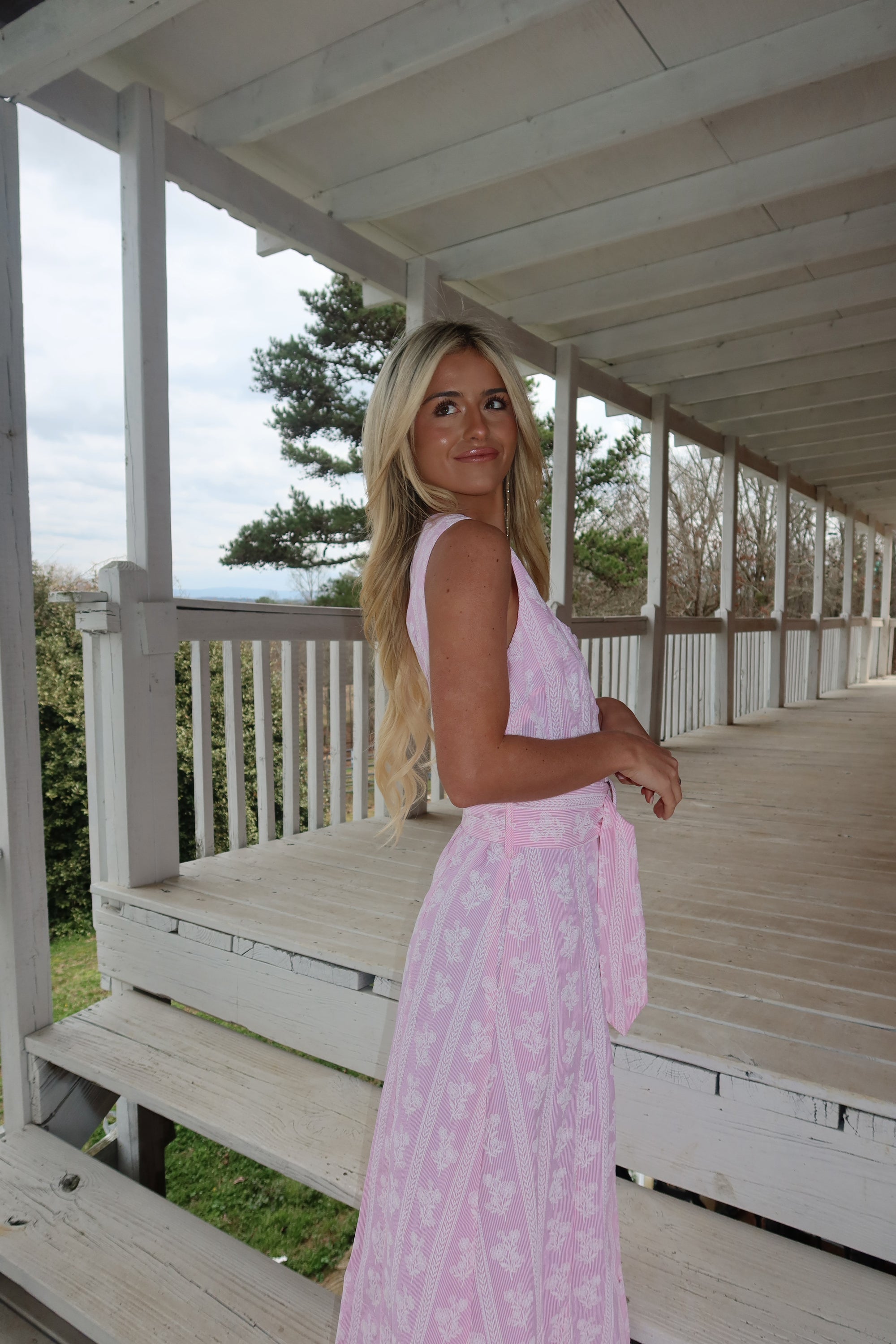 Della Pink Floral Midi Dress