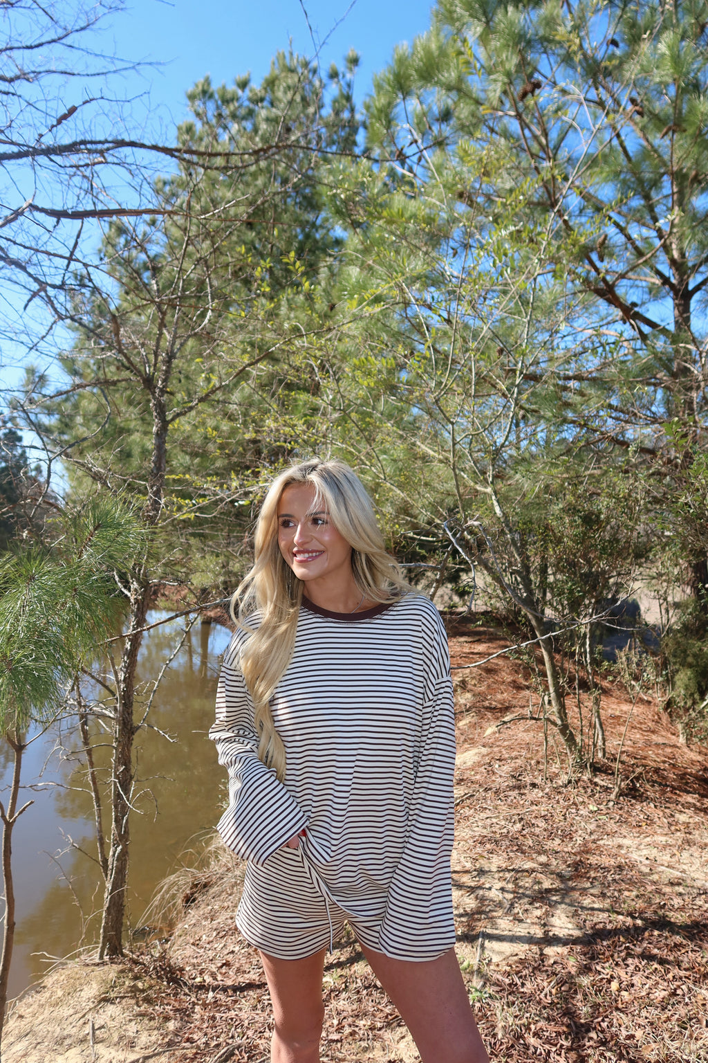 Rosie Striped Shorts Set (Brown)