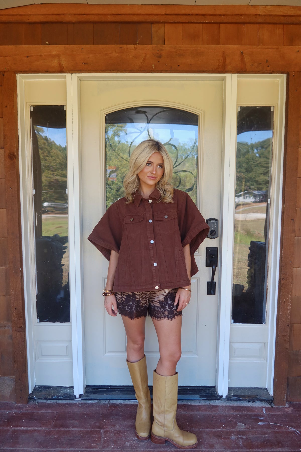 Denim Cape Top (BROWN)