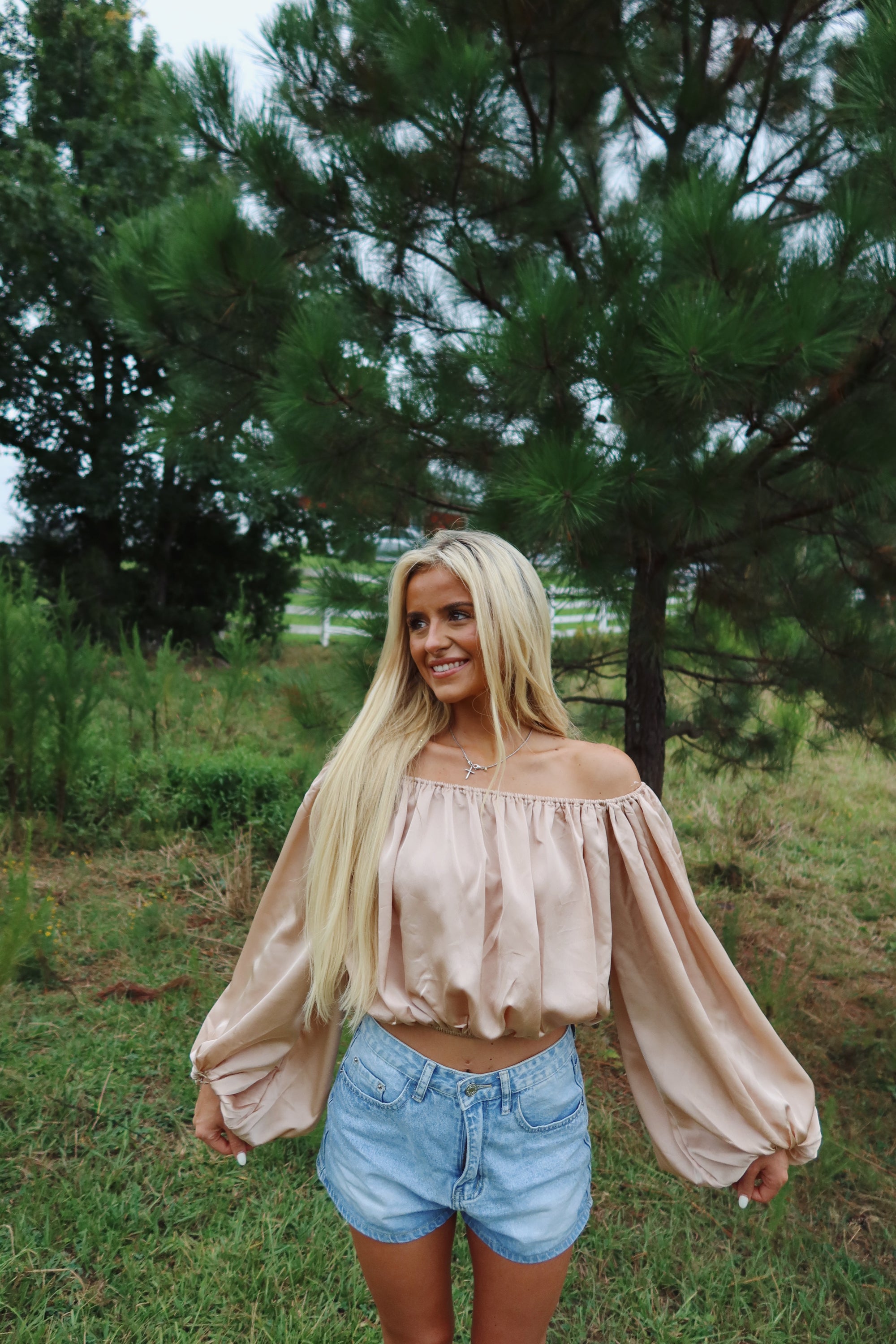 Off the Shoulder Blouse- Taupe