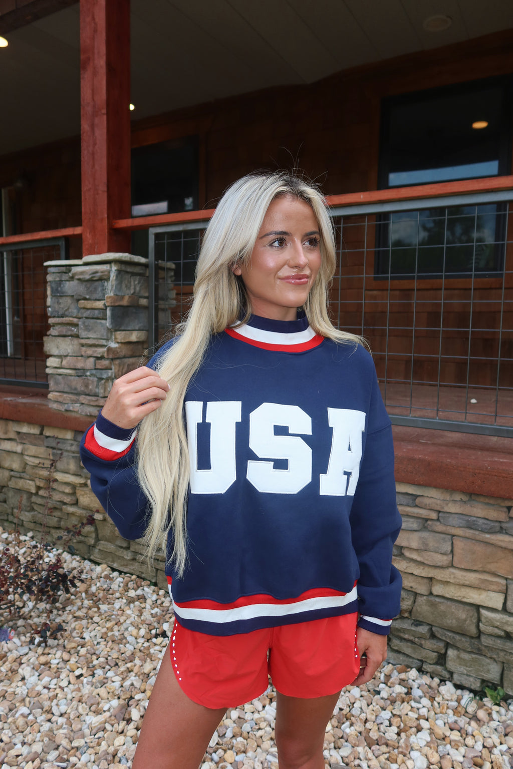USA Mock Neck- Navy