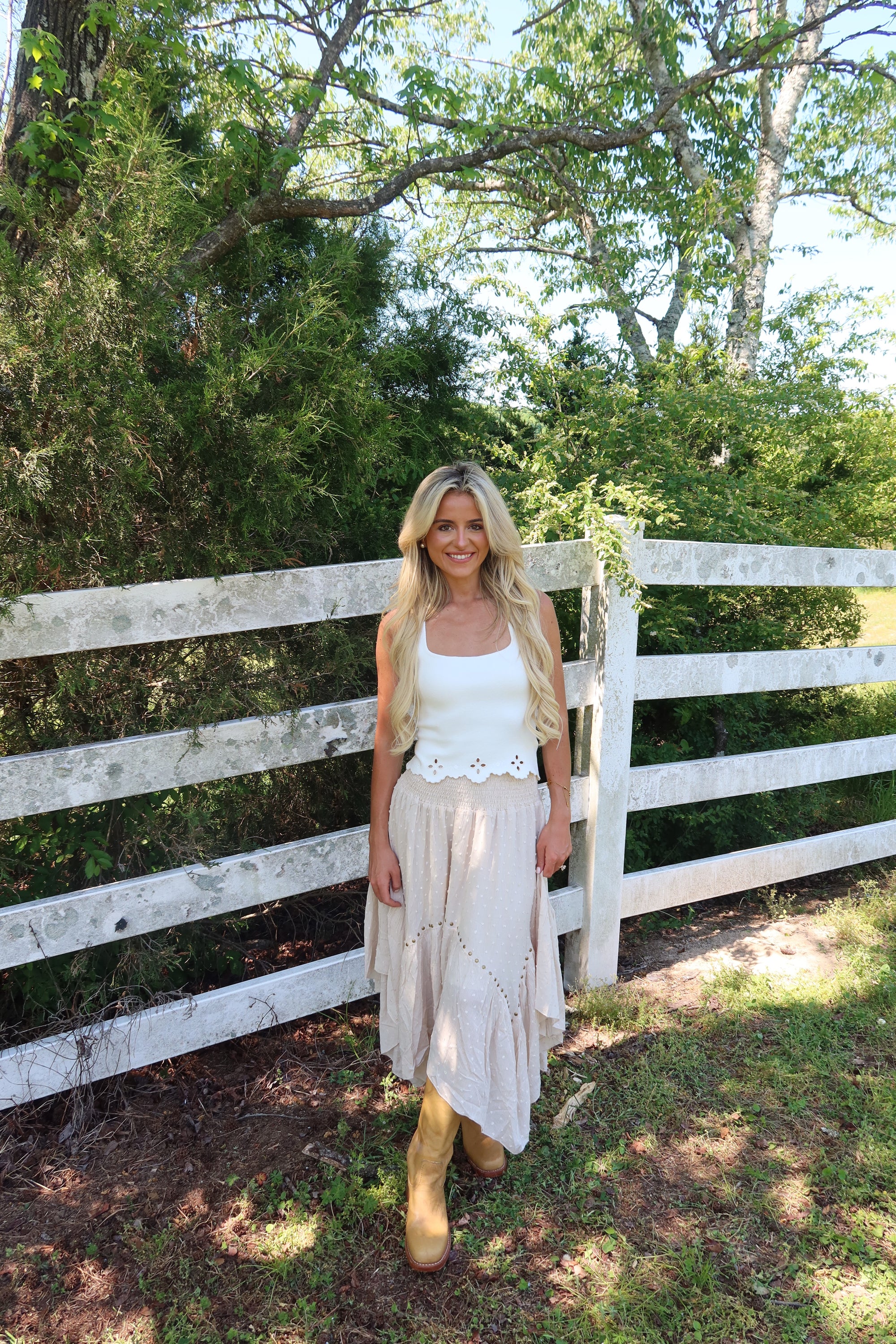 Grommet Hanky Hem Maxi Skirt