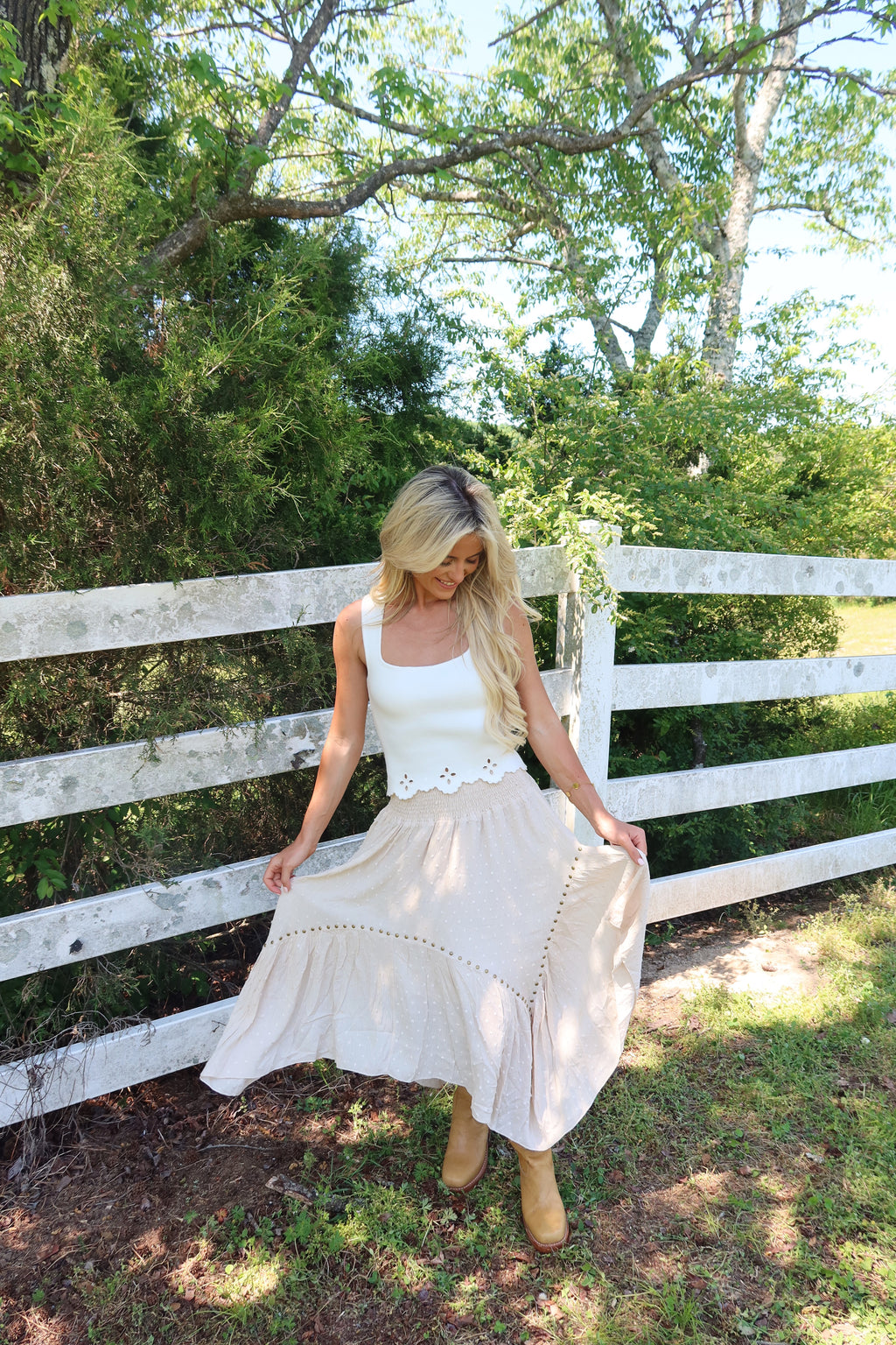 Grommet Hanky Hem Maxi Skirt