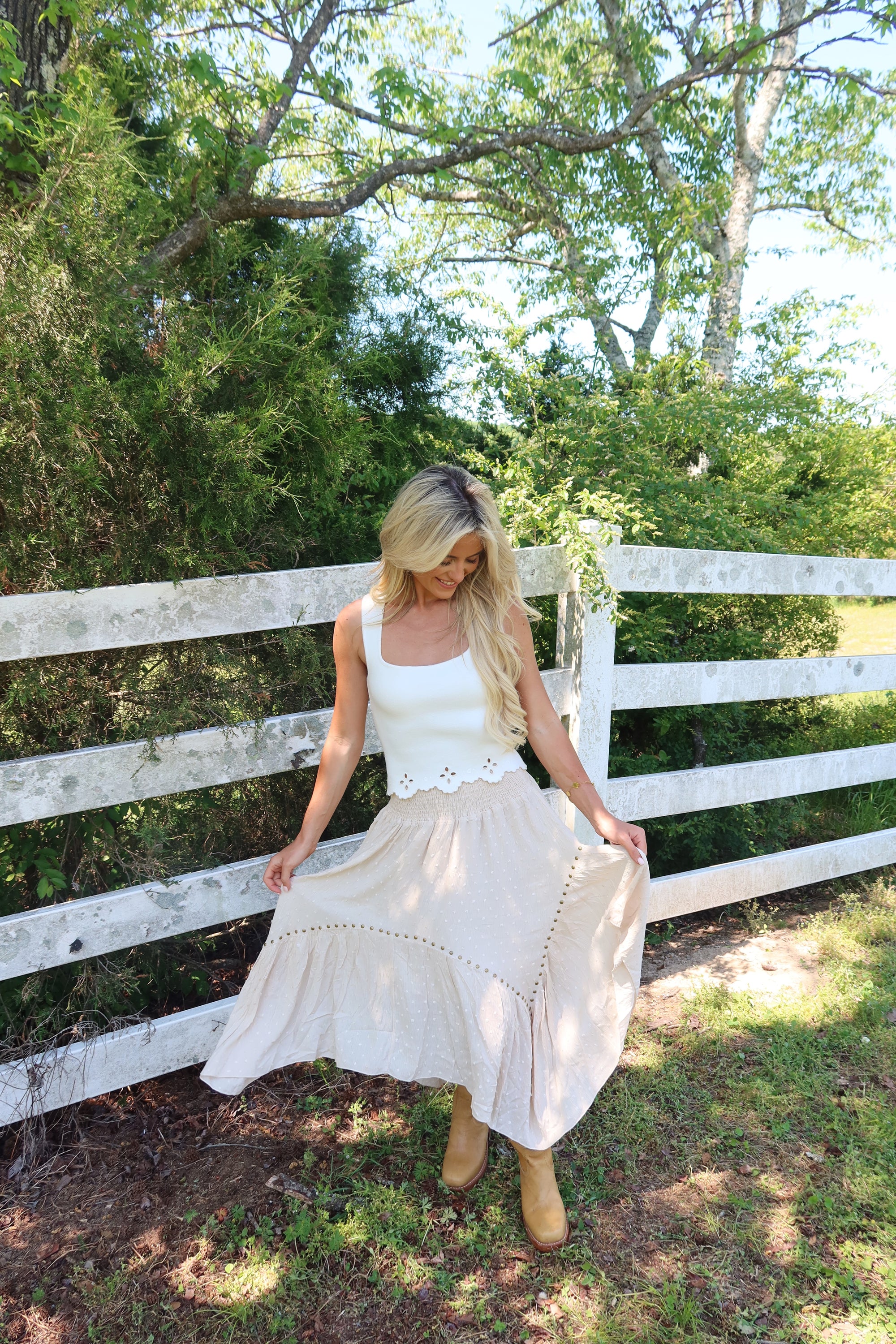 Grommet Hanky Hem Maxi Skirt