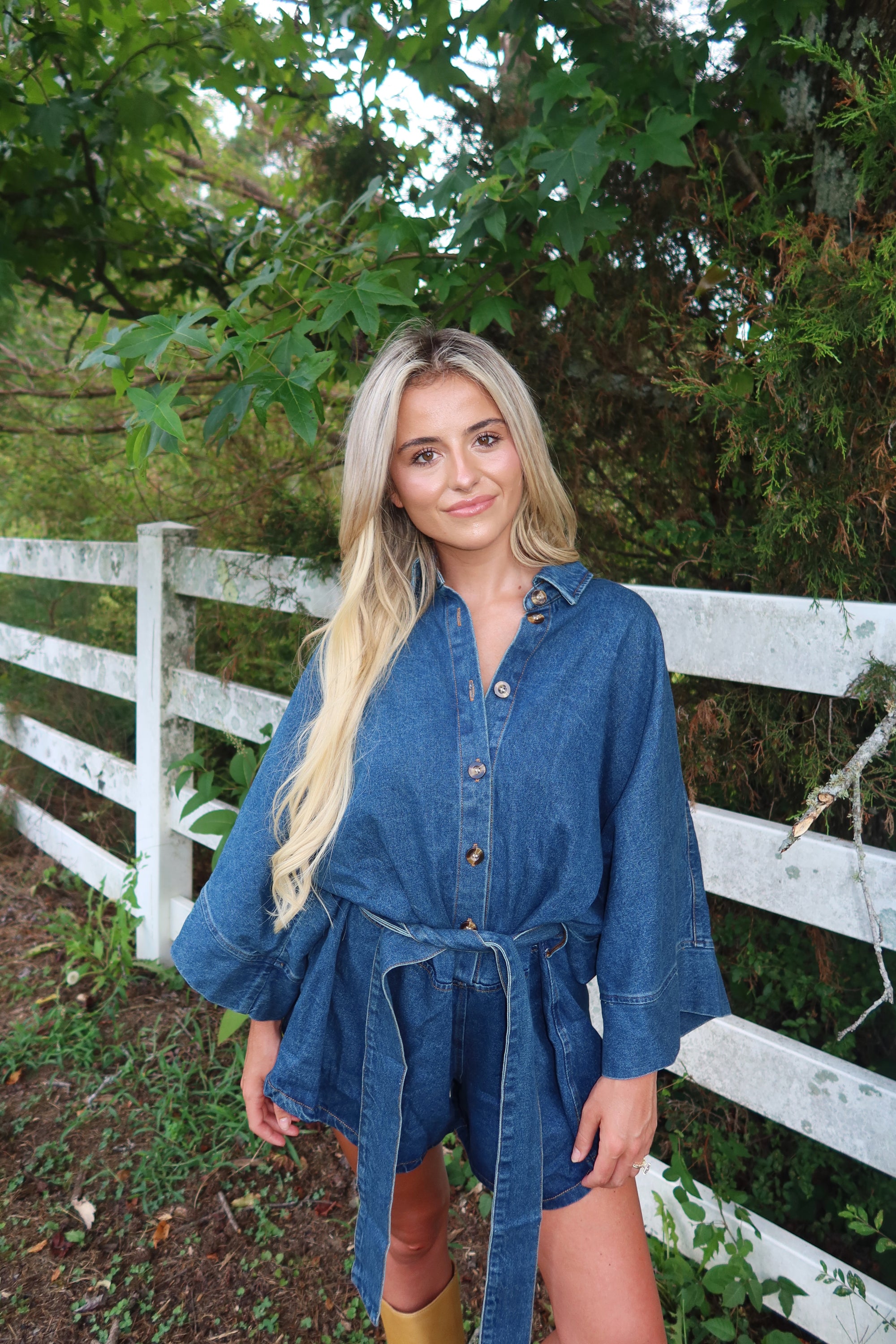 Raya Bell Sleeve Denim Romper