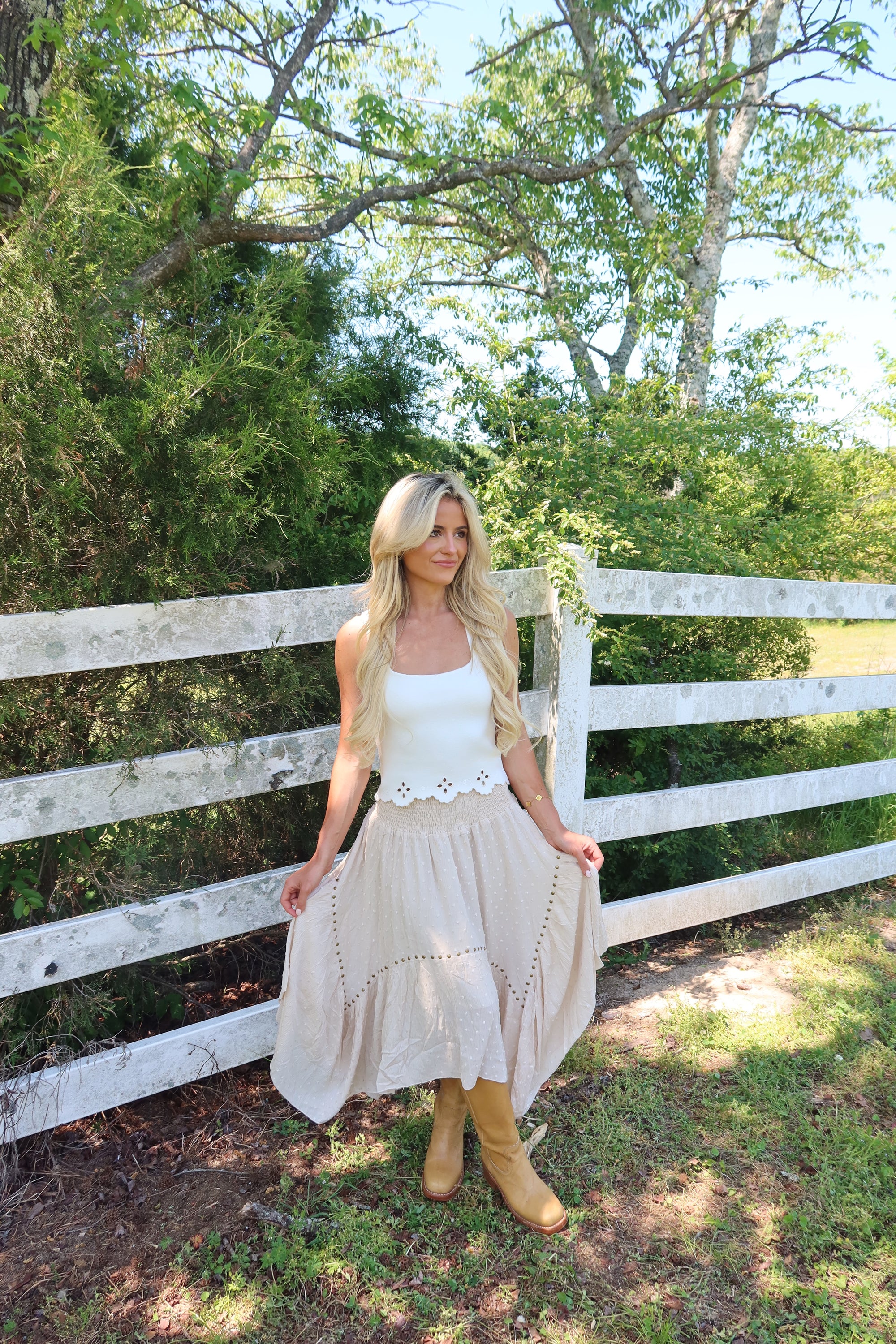 Grommet Hanky Hem Maxi Skirt