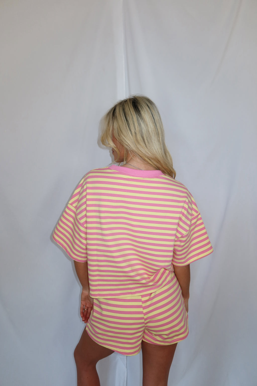 Pink Lemonade Striped Shorts Set