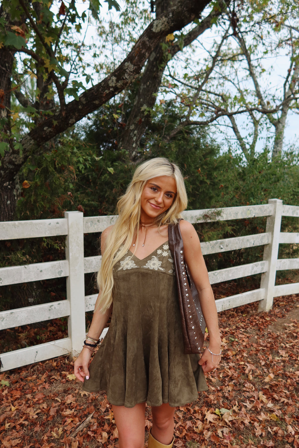 Olive Bloom Mini Dress